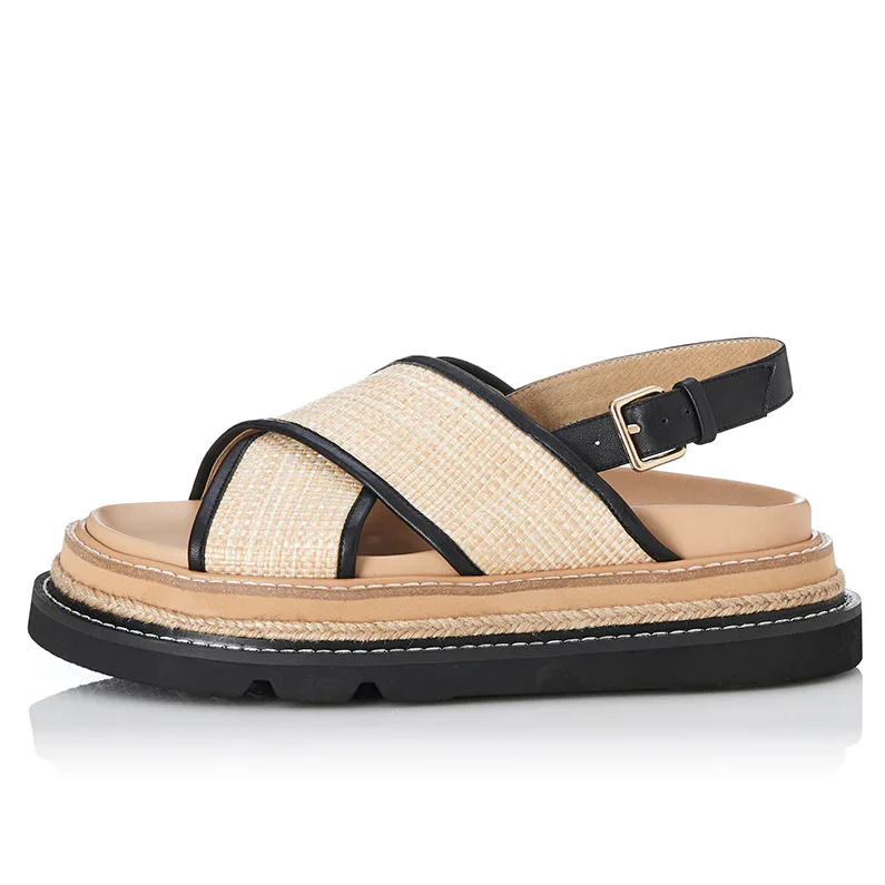 ALIAS MAE Womens Verona Sandals - Black / Natural Raffia - Image 2