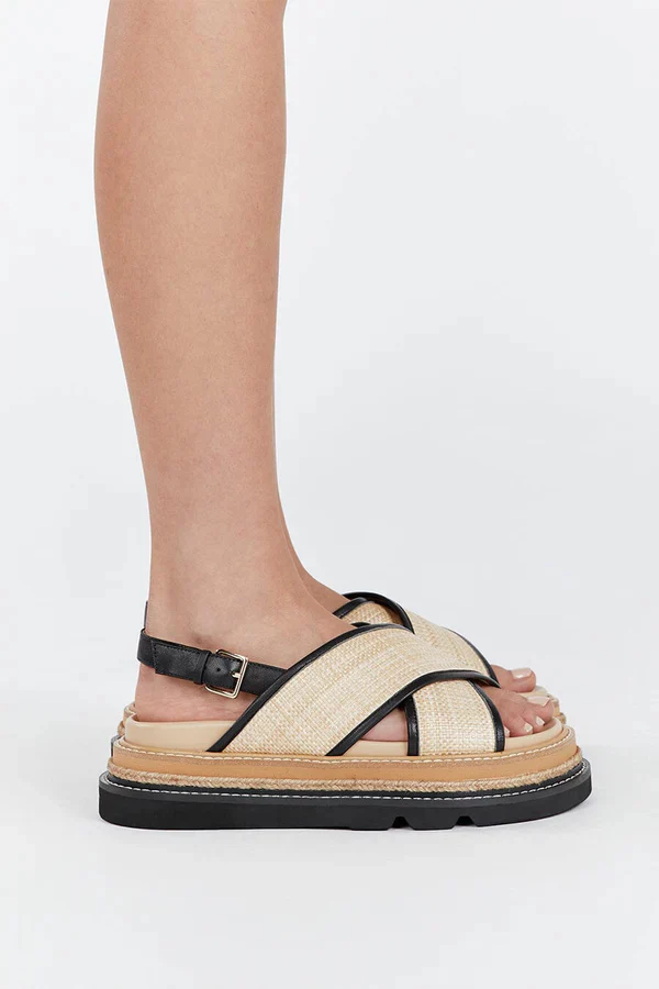 ALIAS MAE Womens Verona Sandals - Black / Natural Raffia - Image 7