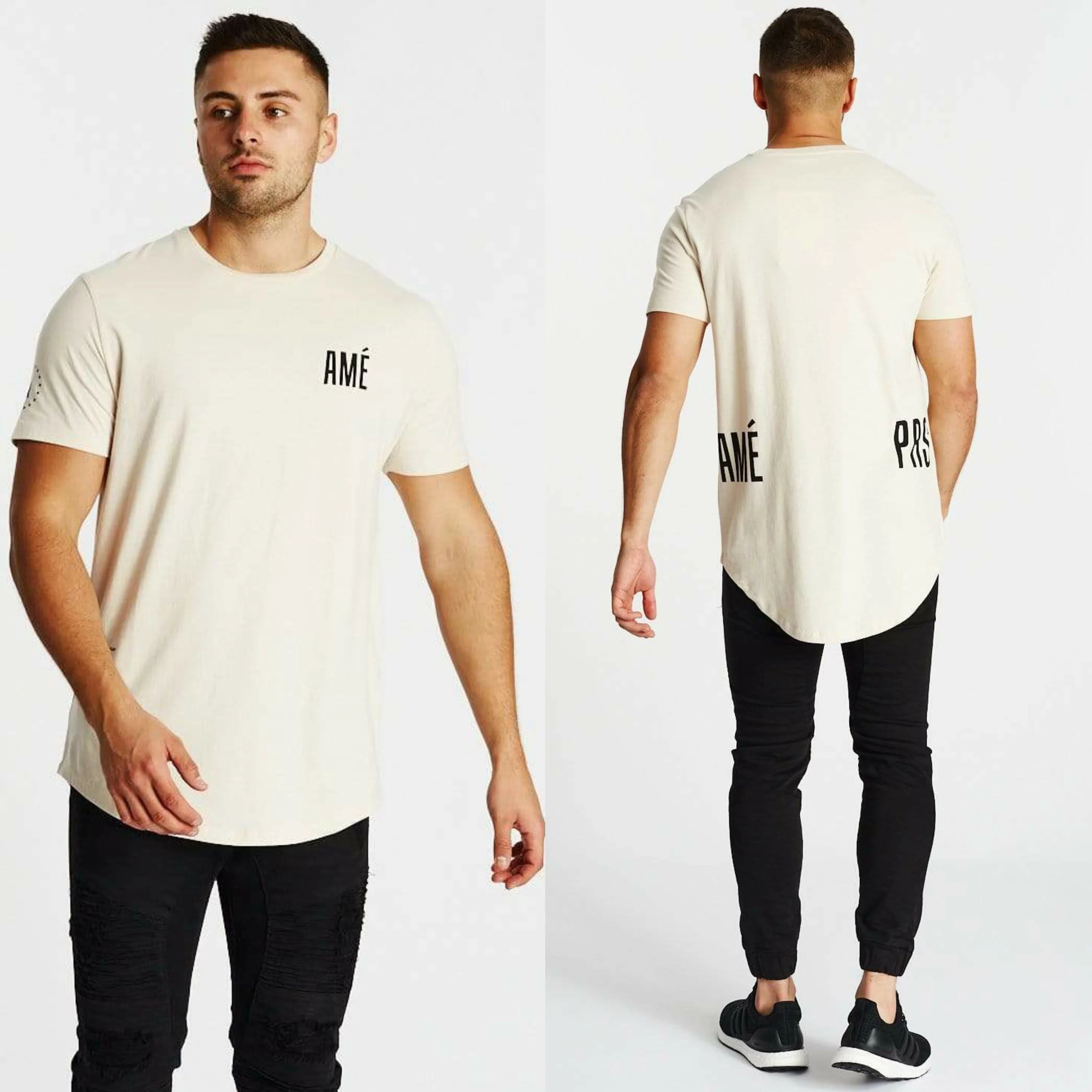 AMERICAIN Mens A La Fin Dual Curved Hem Tee - Sand - Image 2