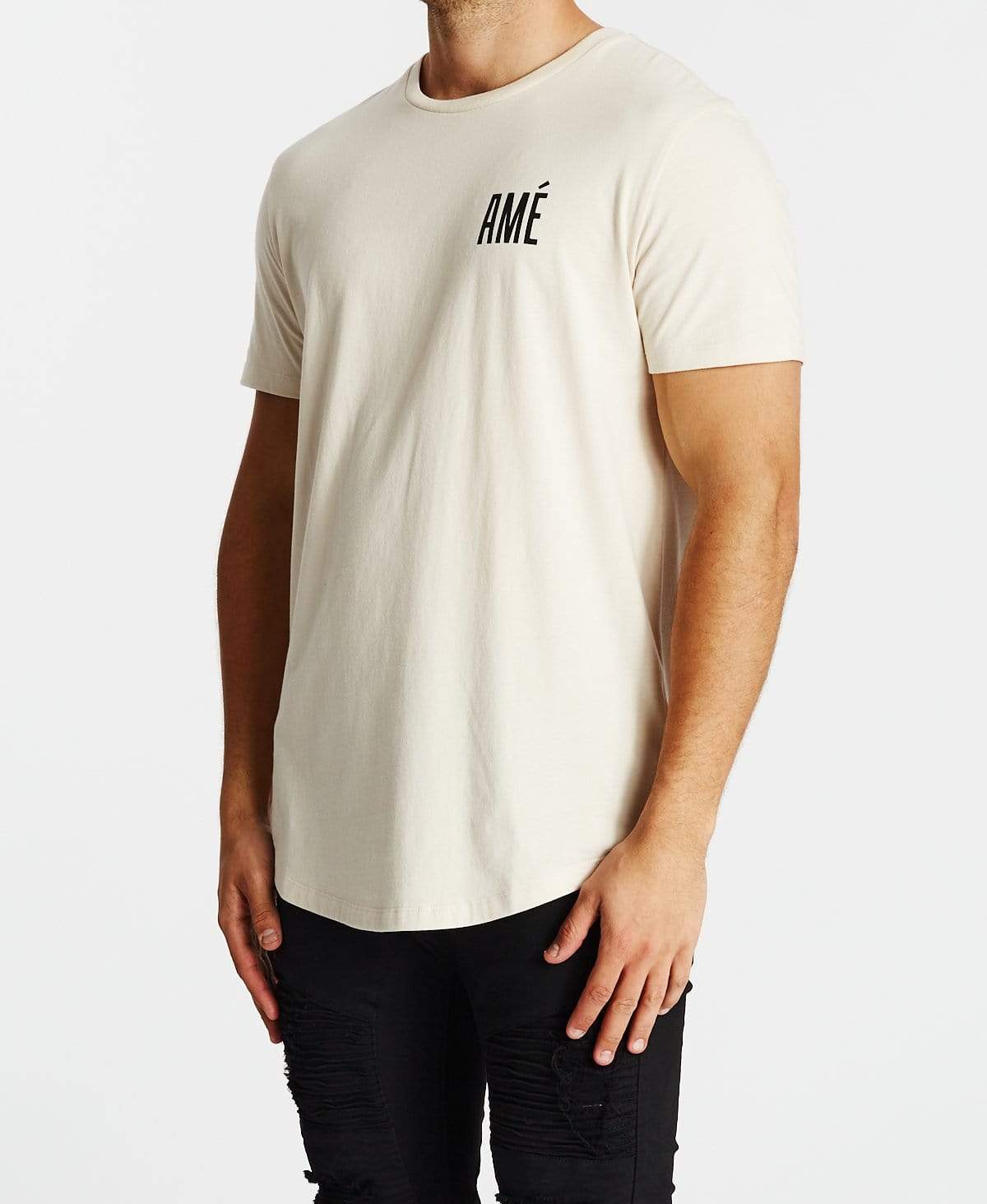 AMERICAIN Mens A La Fin Dual Curved Hem Tee - Sand - Image 4