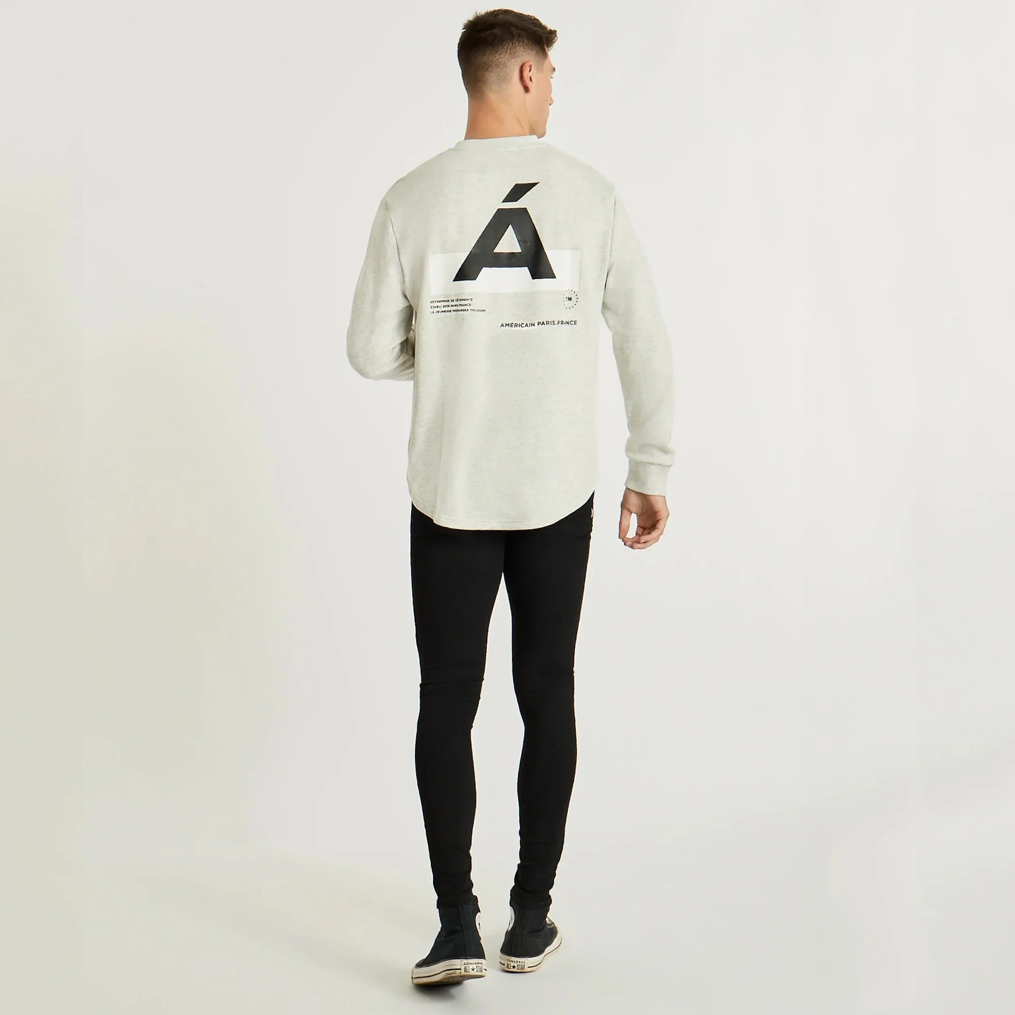 AMERICAIN Mens Atomique Dual Curved Hem Sweater Snow Marle - Image 3