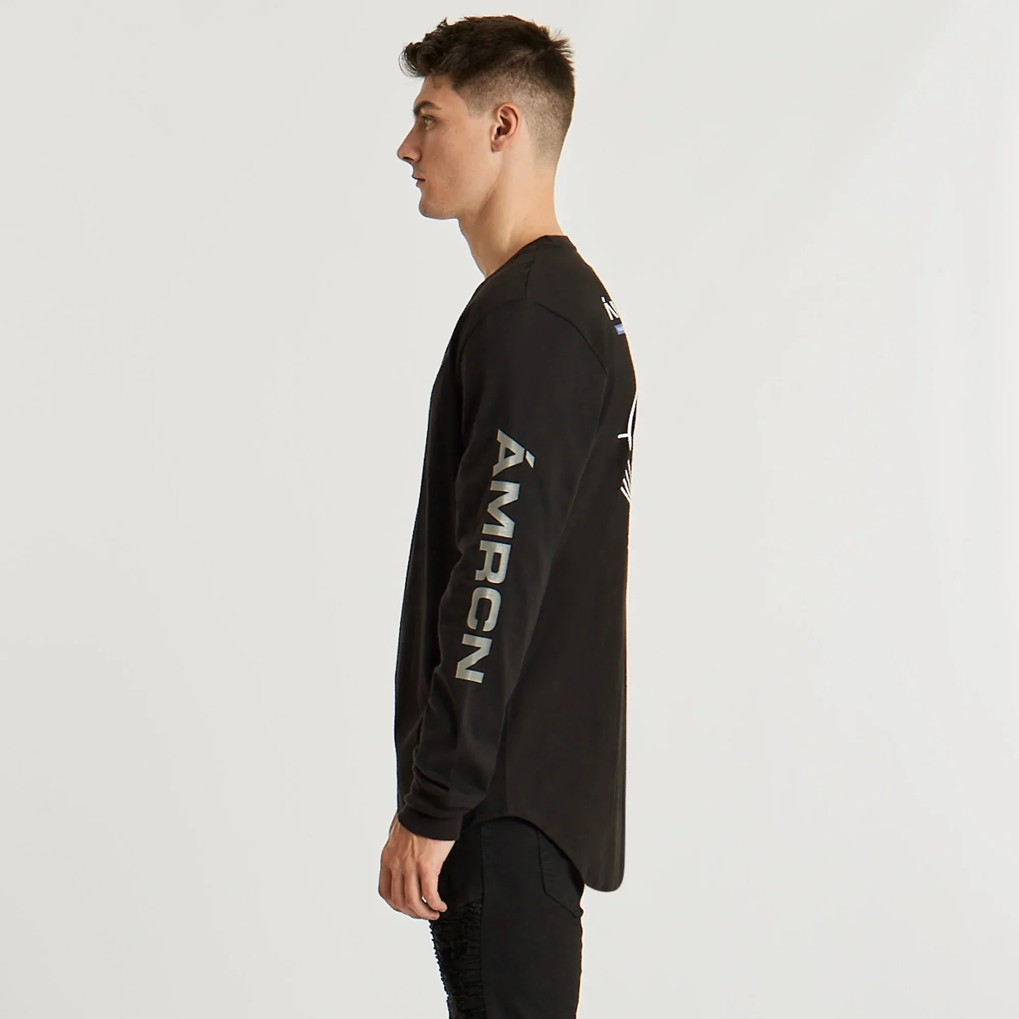 AMERICAIN Mens Cicatrice Dual Curved Long Sleeve Tee Shirt Jet Black - Image 5