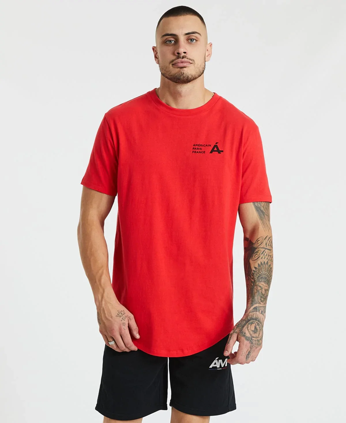 AMERICAIN Mens Eastman Dual Curved Hem Tee Shirt Red - Image 3