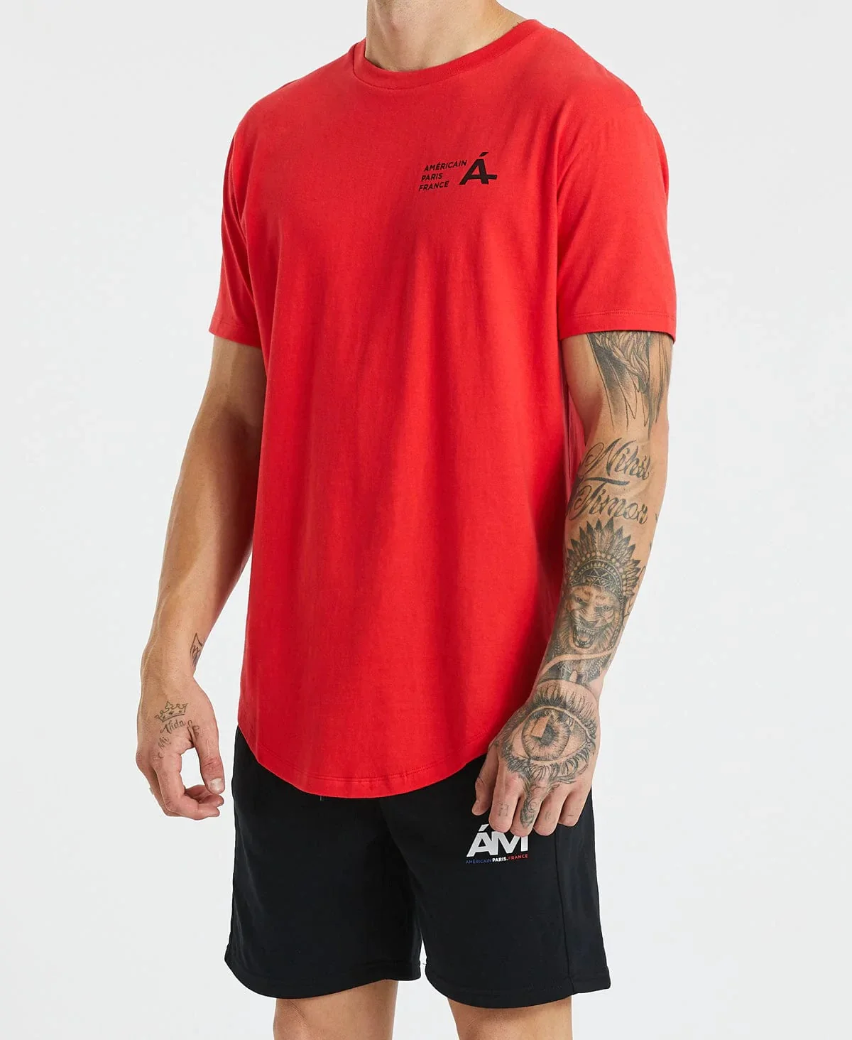 AMERICAIN Mens Eastman Dual Curved Hem Tee Shirt Red - Image 5