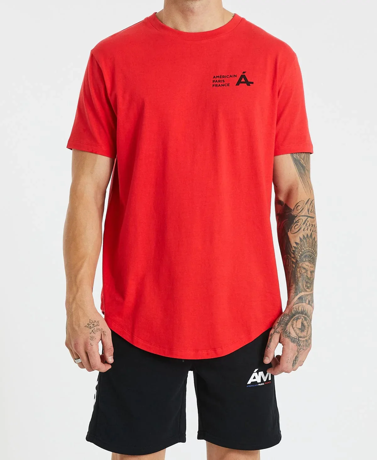 AMERICAIN Mens Eastman Dual Curved Hem Tee Shirt Red - Image 6