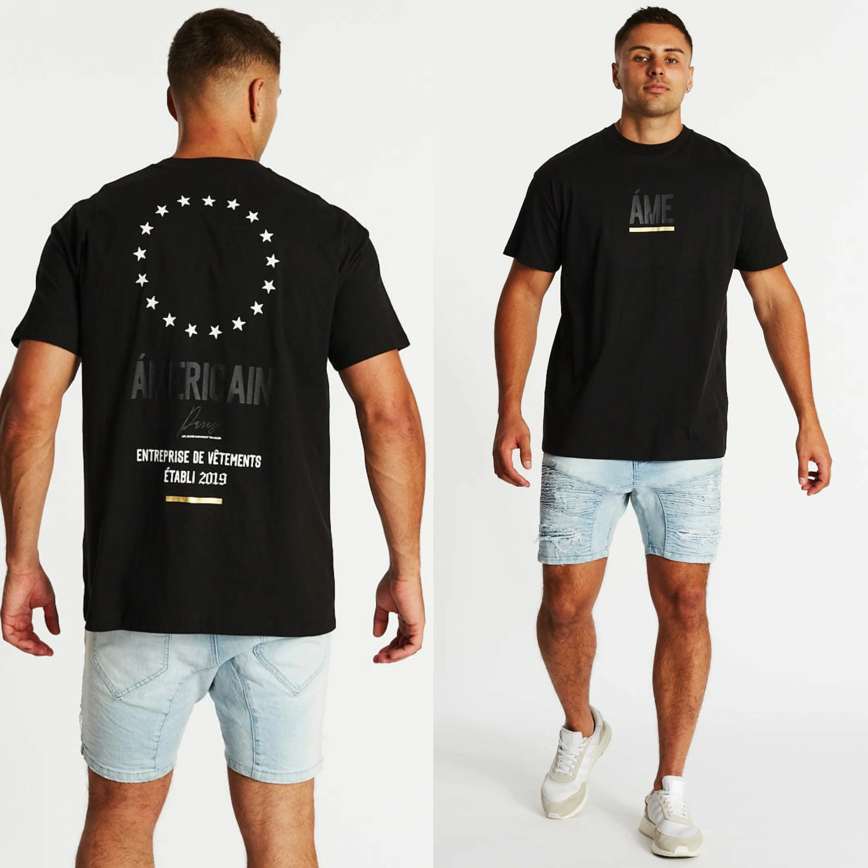 AMERICAIN Mens Flammes Oversized Tee Shirt Jet Black - Image 6