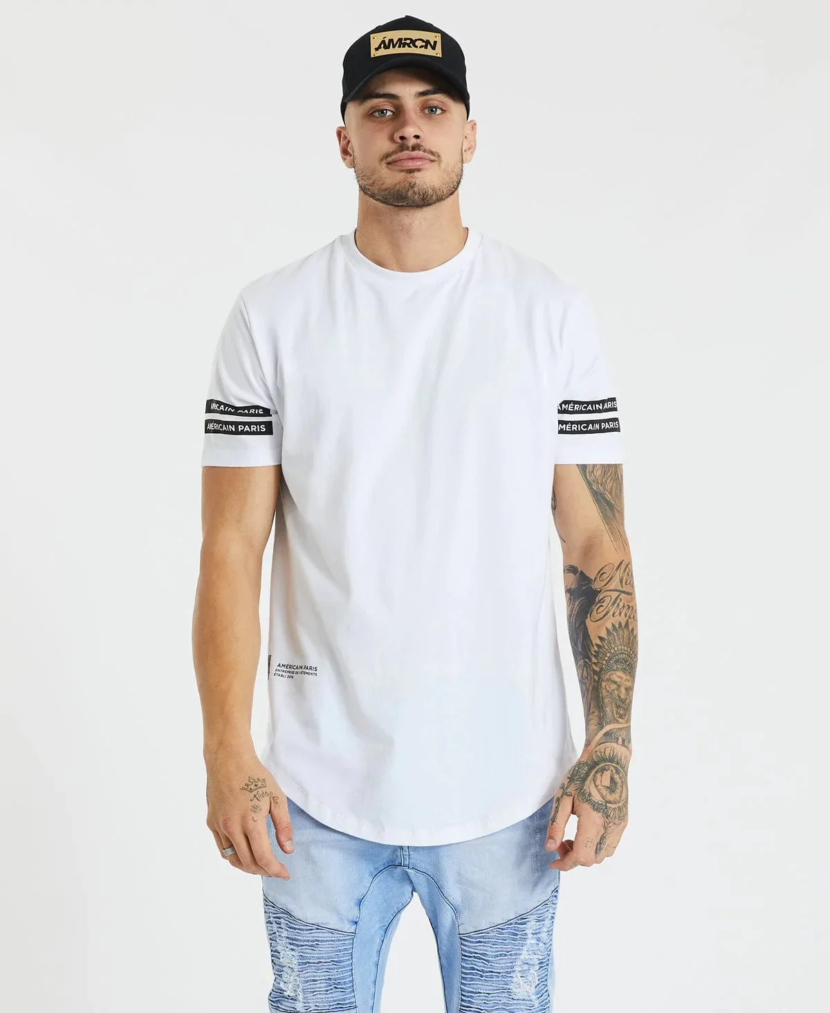 AMERICAIN Mens Hardwick Dual Curved Hem Tee Shirt White - Image 4