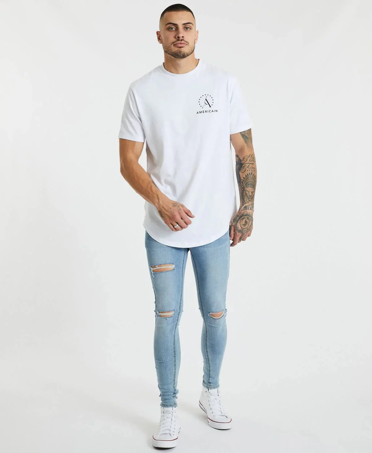 AMERICAIN Mens Hudson Dual Curved Hem Tee Shirt White - Image 4