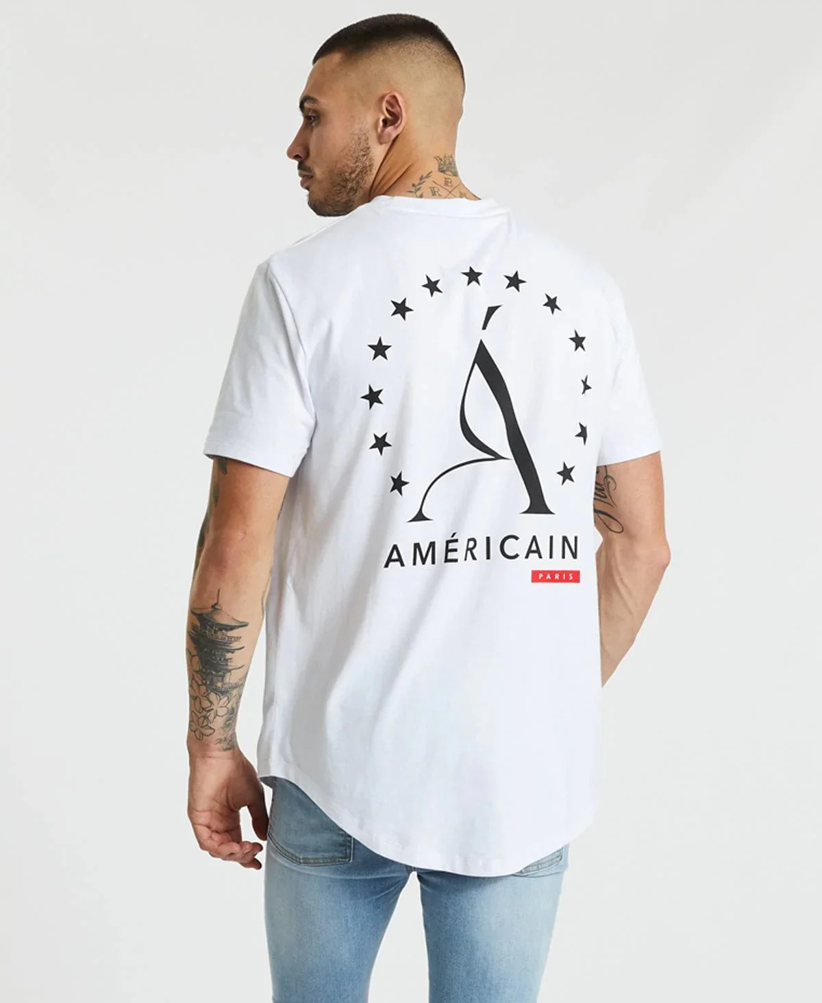 AMERICAIN Mens Hudson Dual Curved Hem Tee Shirt White - Image 7