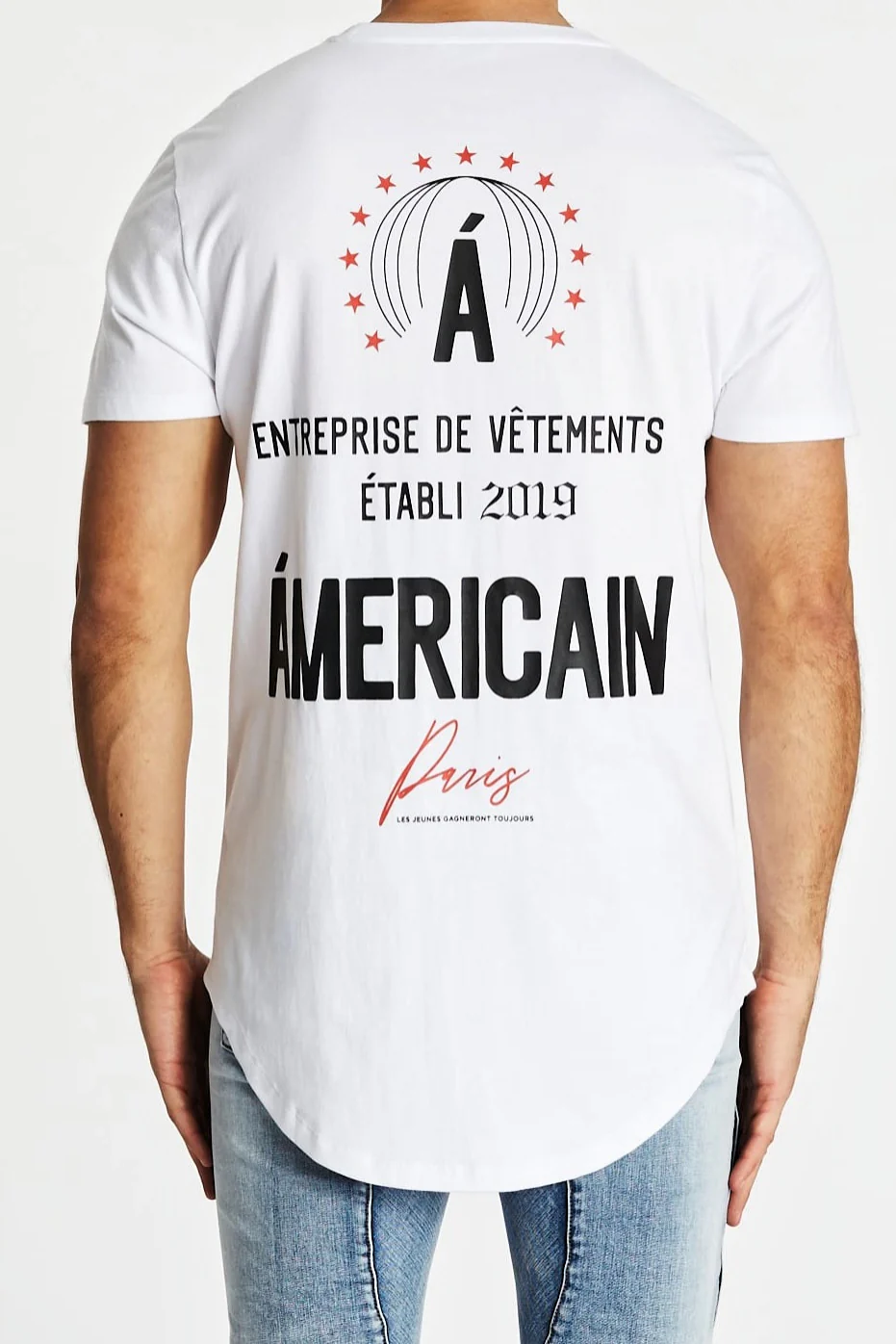 AMERICAIN Mens La Nuit Dual Curved Hem Tee Shirt - White