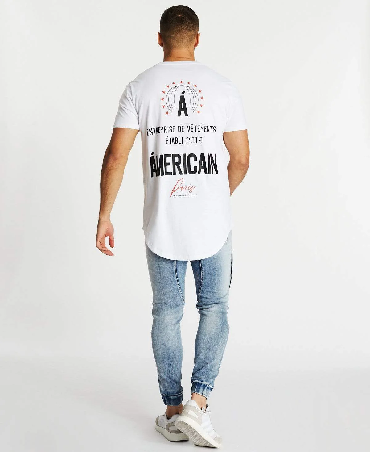 AMERICAIN Mens La Nuit Dual Curved Hem Tee Shirt - White - Image 2