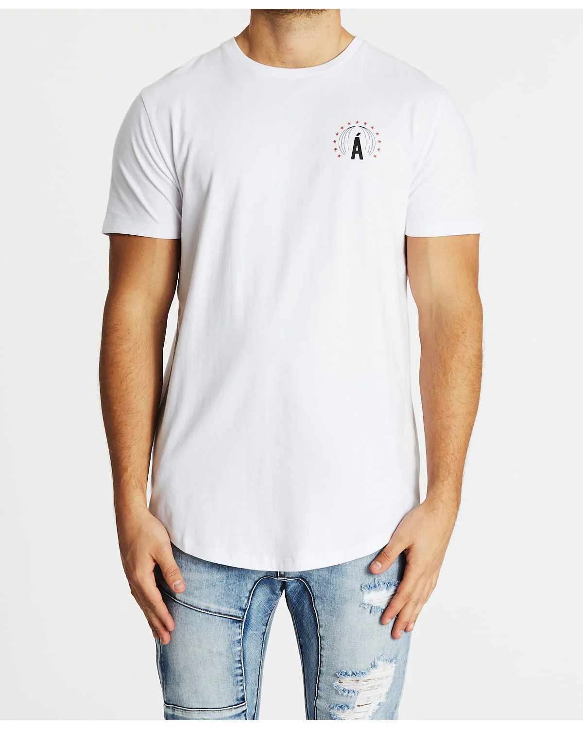 AMERICAIN Mens La Nuit Dual Curved Hem Tee Shirt - White - Image 5
