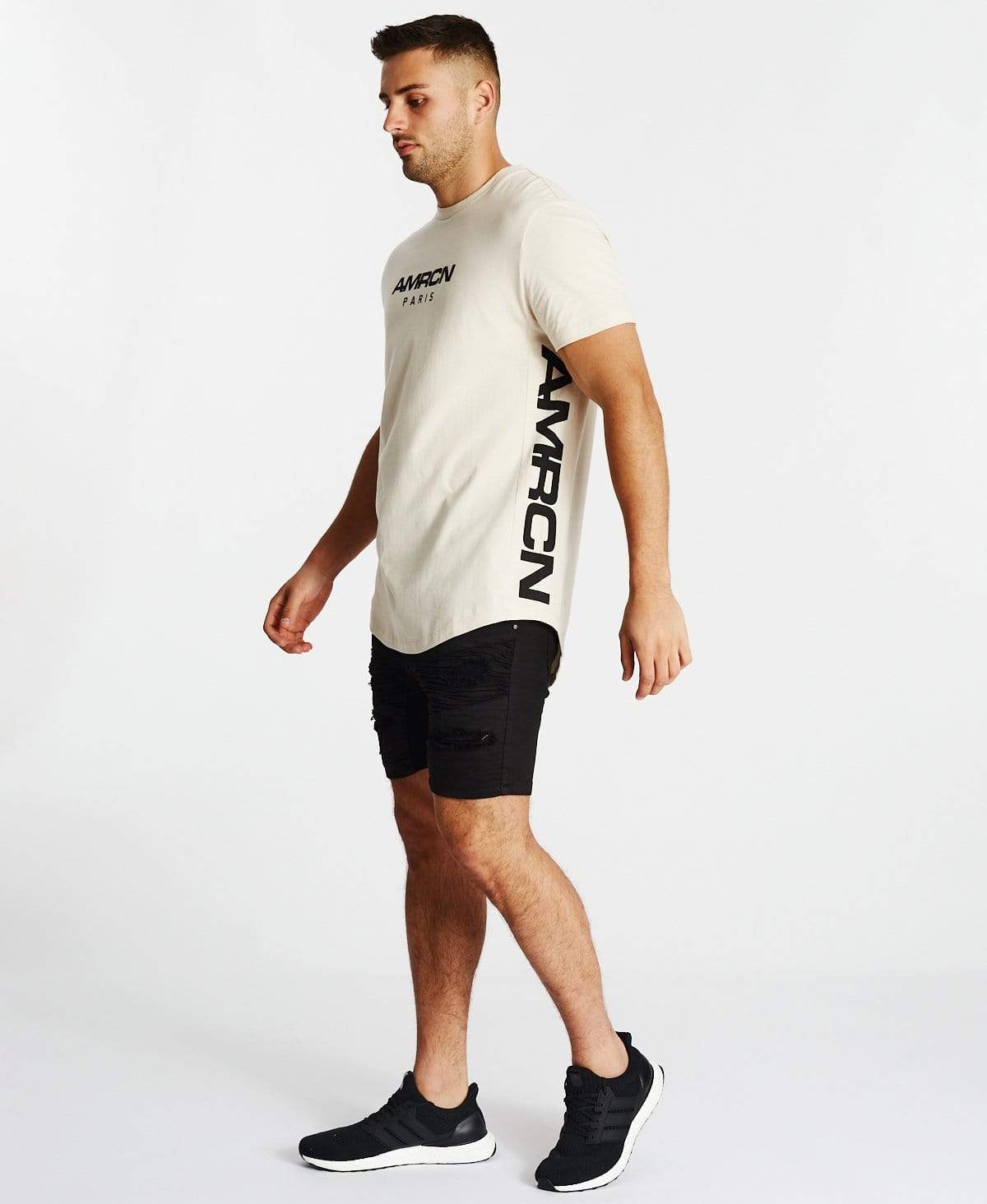 AMERICAIN Mens Le Million Dual Curved Hem Tee Shirt - Sand - Image 3