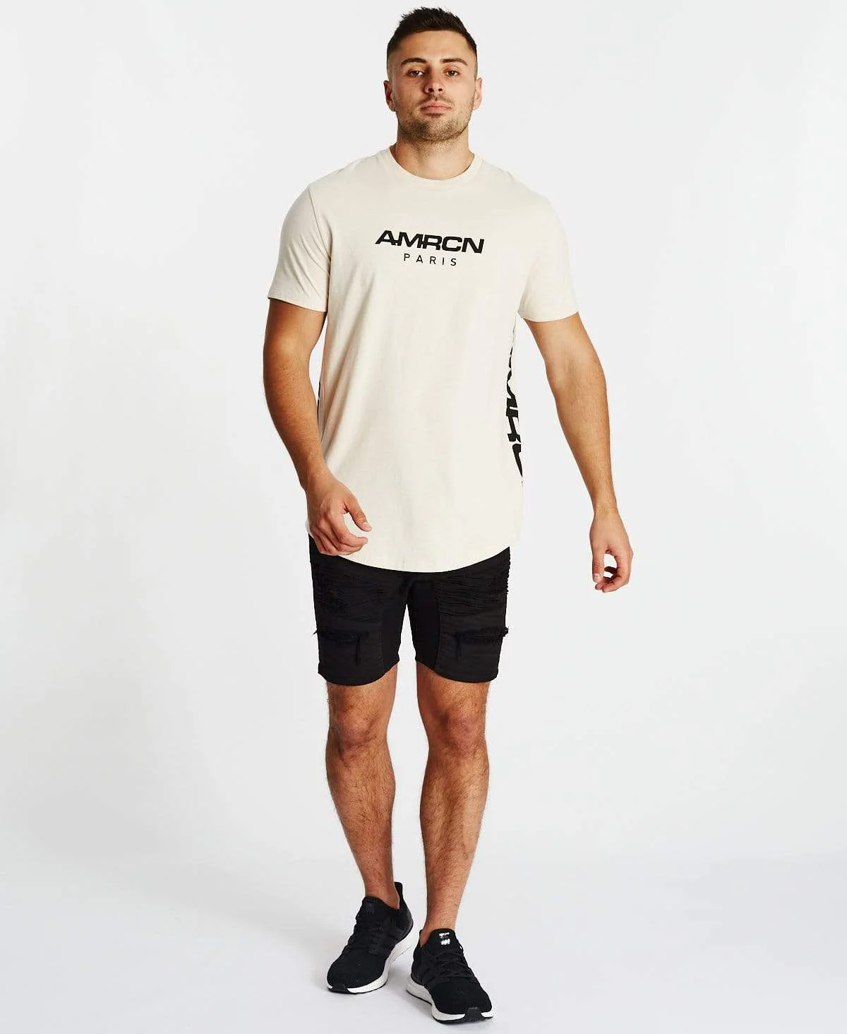 AMERICAIN Mens Le Million Dual Curved Hem Tee Shirt - Sand - Image 5