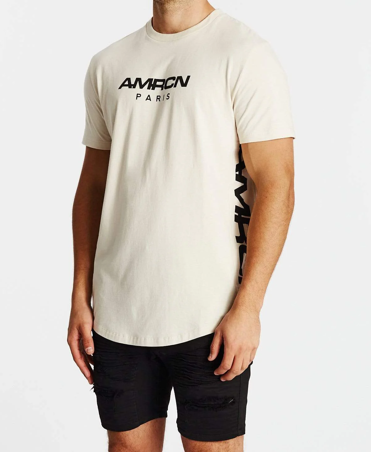 AMERICAIN Mens Le Million Dual Curved Hem Tee Shirt - Sand - Image 6