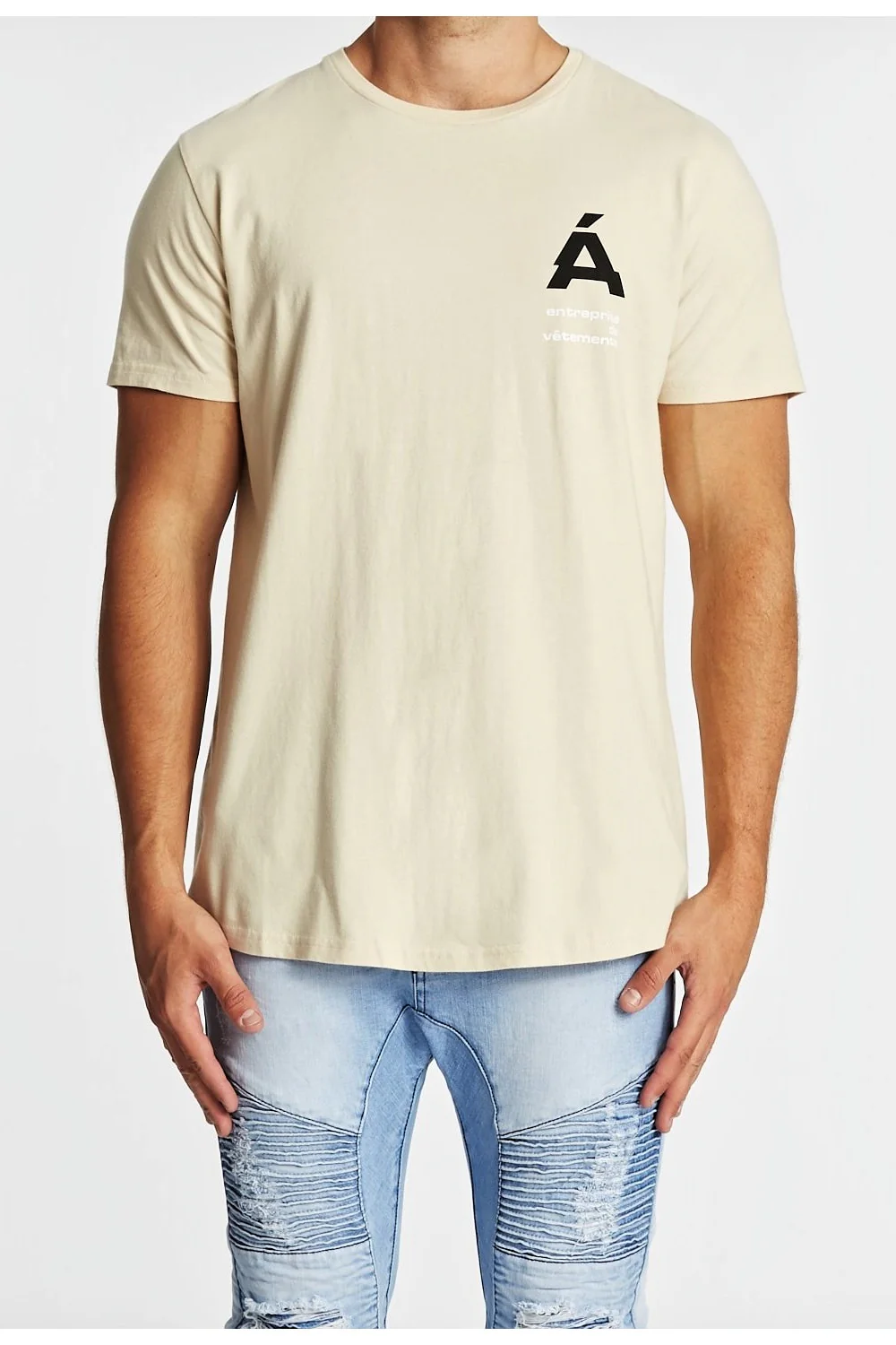 Americain MENS PLASIR DUAL CURVED HEM TEE- SAND