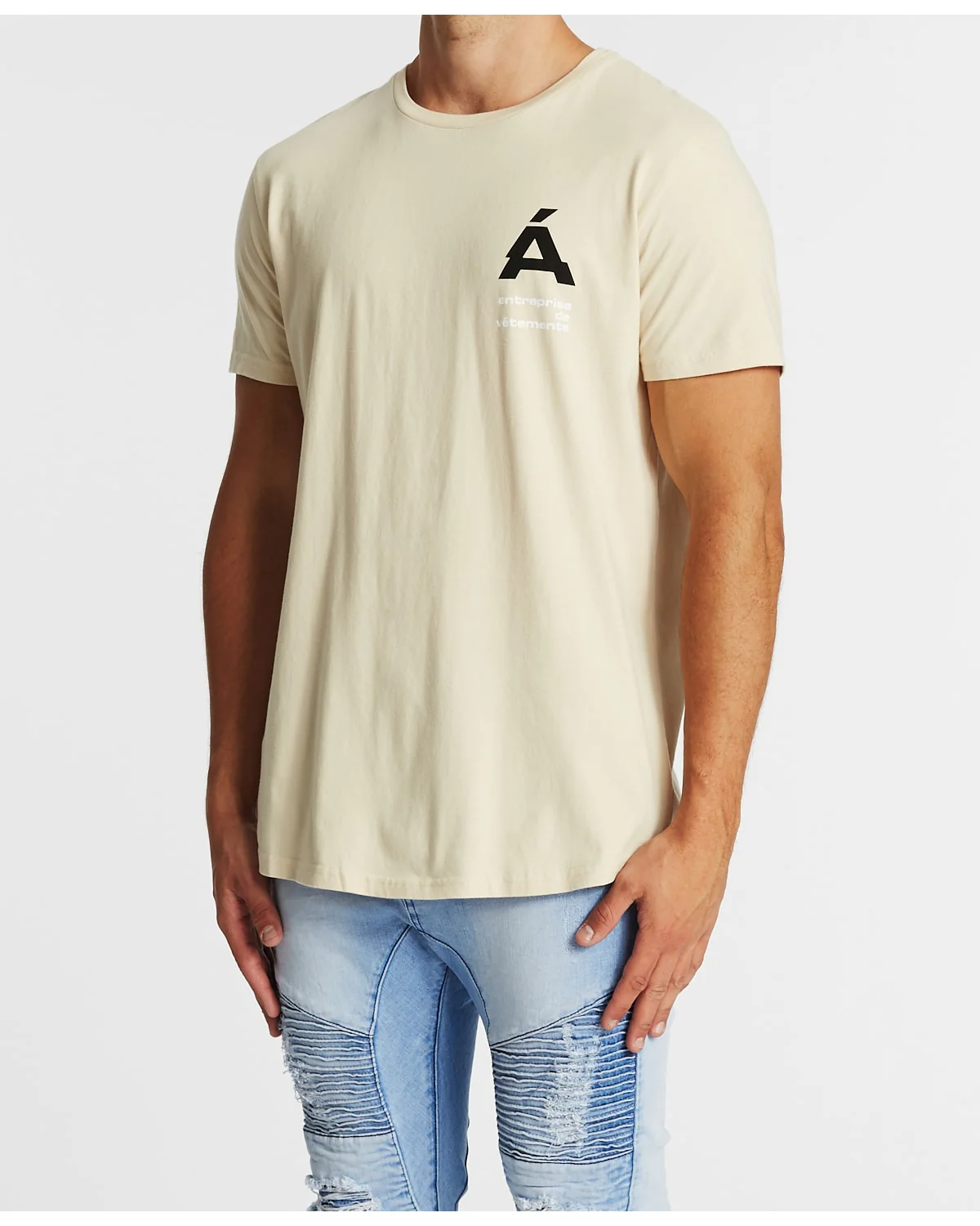 Americain MENS PLASIR DUAL CURVED HEM TEE- SAND - Image 2