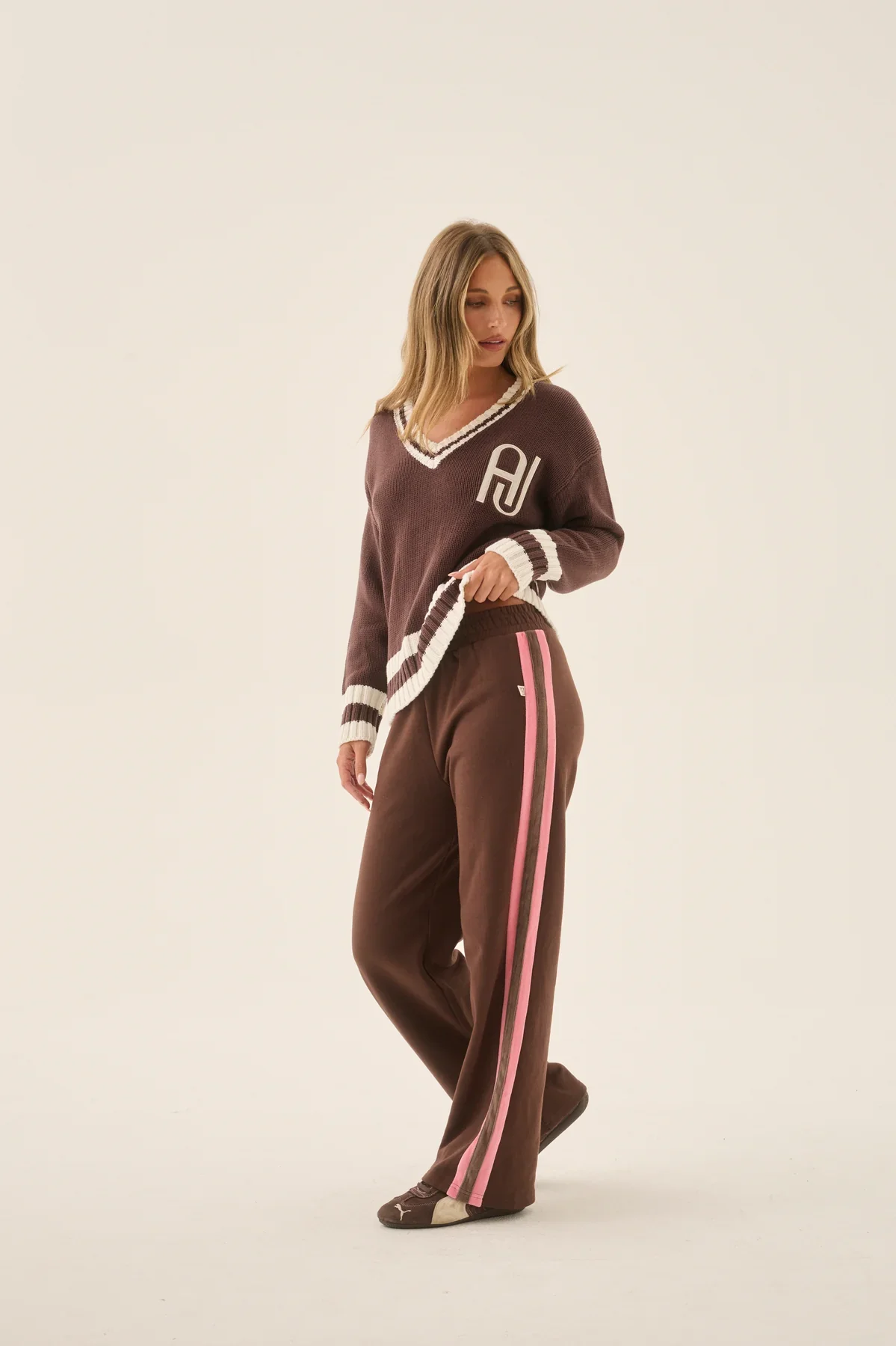 ARAMINTA JAMES Womens AJ V Neck Knit Sweater in Chicory Coffee - Image 4