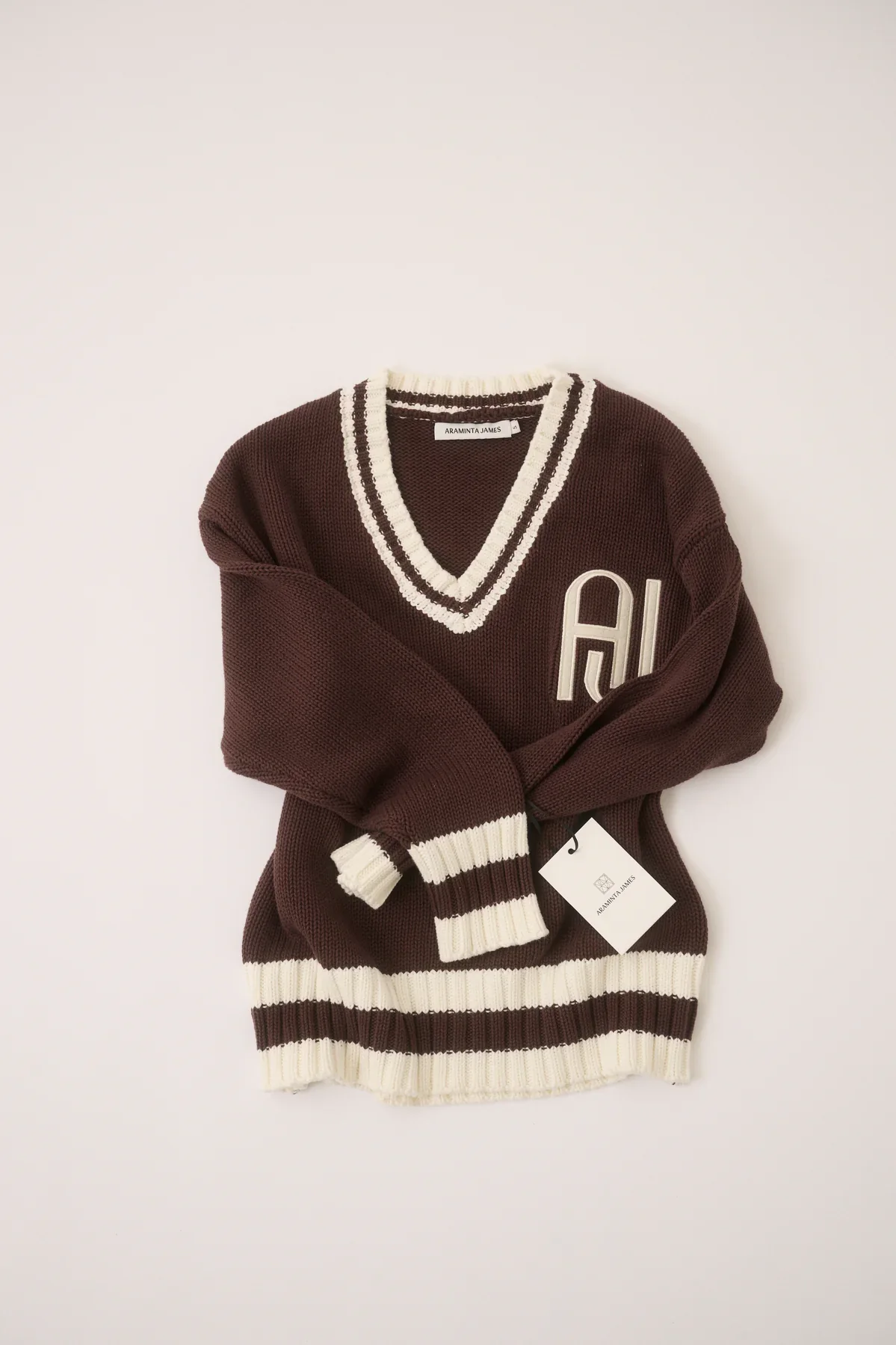 ARAMINTA JAMES Womens AJ V Neck Knit Sweater in Chicory Coffee - Image 6