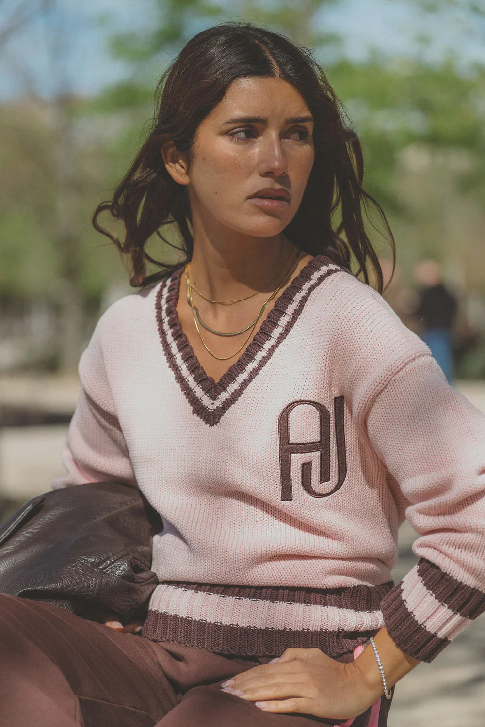 ARAMINTA JAMES Womens AJ V Neck Knit Sweater in Dusty Rose