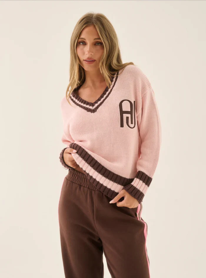 ARAMINTA JAMES Womens AJ V Neck Knit Sweater in Dusty Rose - Image 2