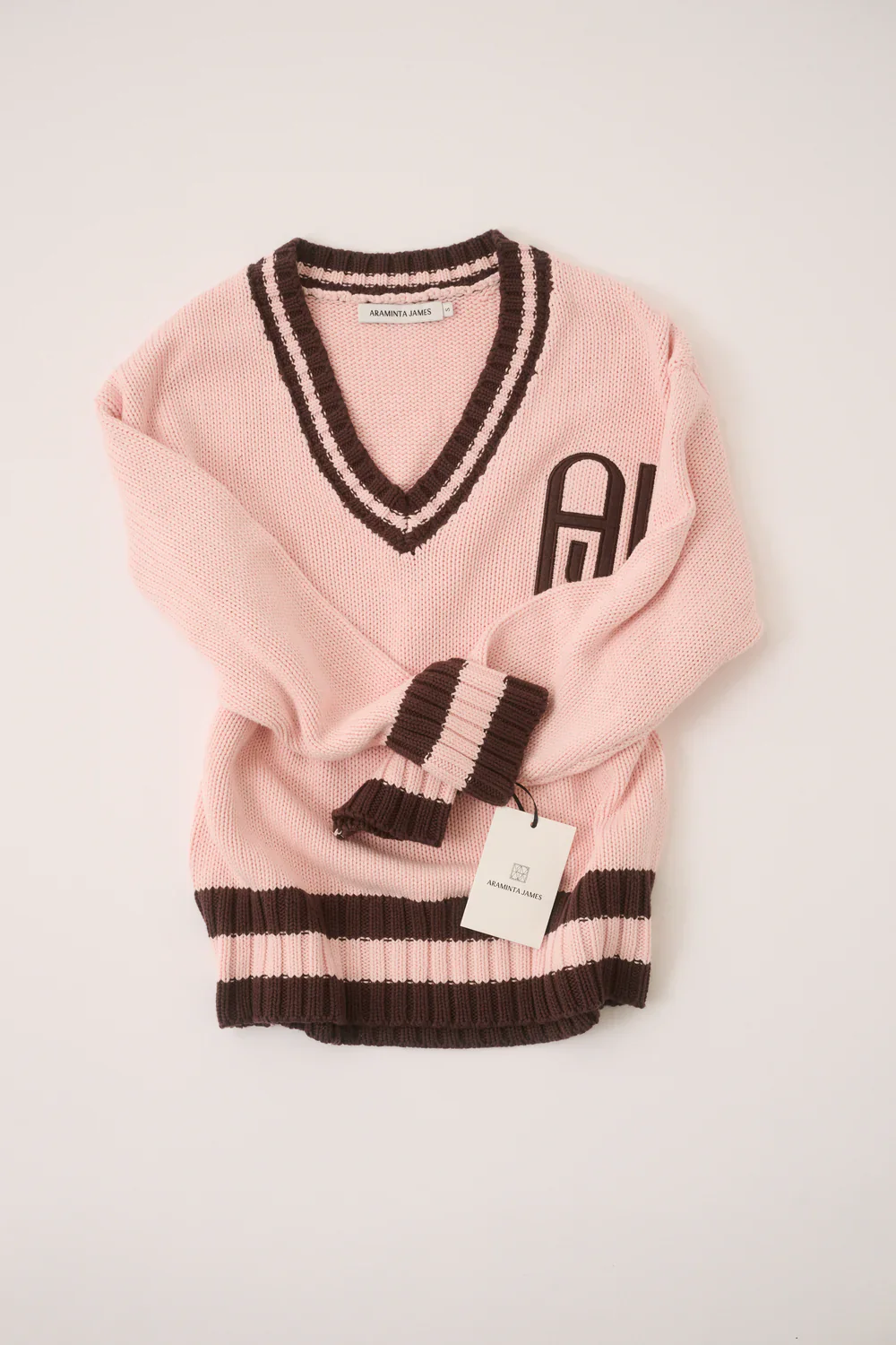 ARAMINTA JAMES Womens AJ V Neck Knit Sweater in Dusty Rose - Image 5