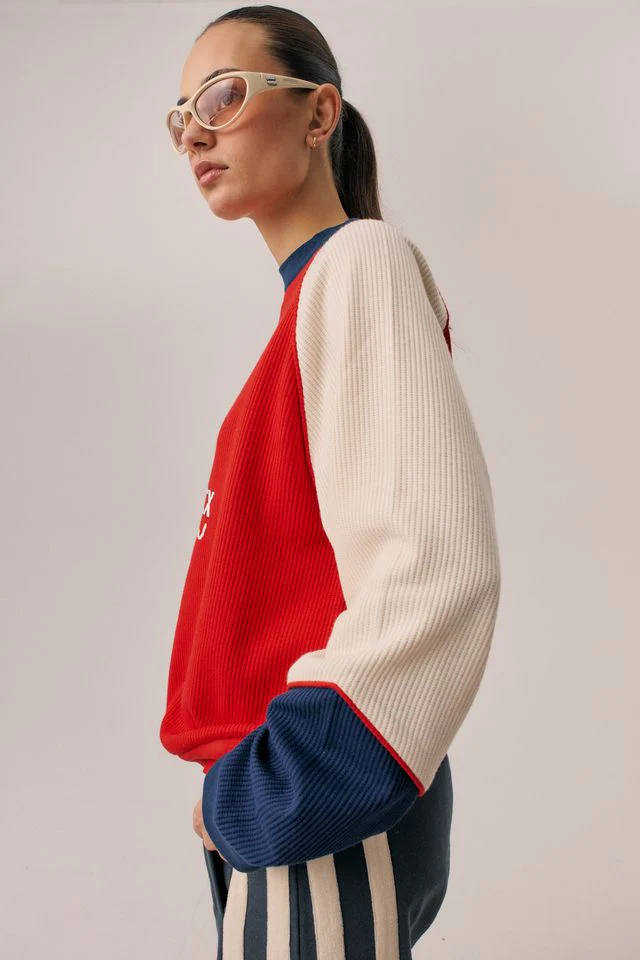 ARAMINTA JAMES Womens Races Waffle Sweatshirt in Poppy Red - Image 2