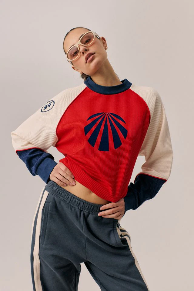 ARAMINTA JAMES Womens Races Waffle Sweatshirt in Poppy Red - Image 6