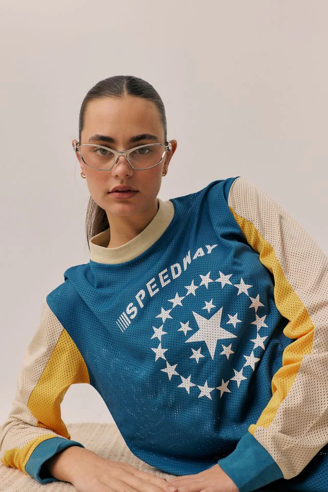 ARAMINTA JAMES Womens Speedway Long Sleeve Tee in Maritime Blue