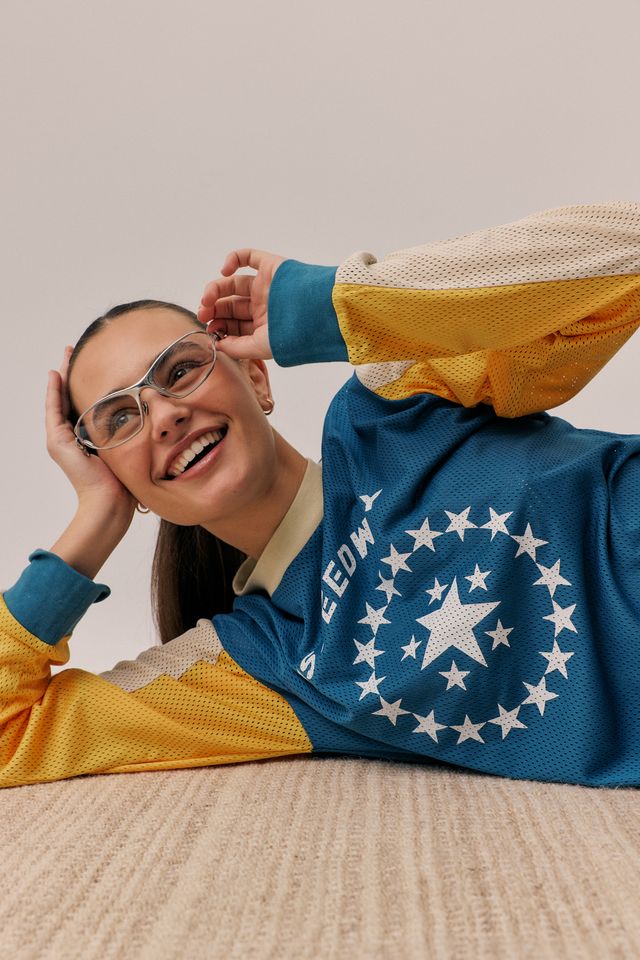 ARAMINTA JAMES Womens Speedway Long Sleeve Tee in Maritime Blue - Image 5