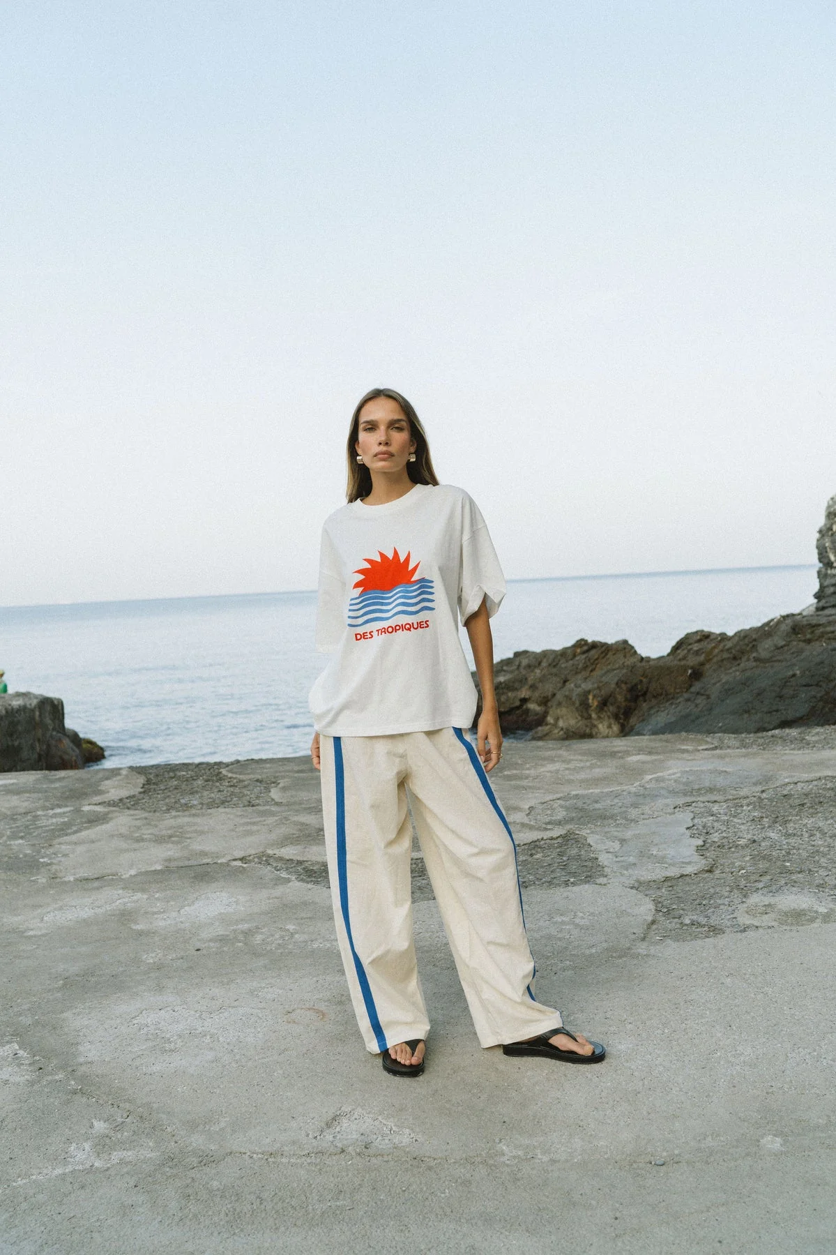 ARAMINTA JAMES Womens Tropiques Oversized Tee in Warm White - Image 4