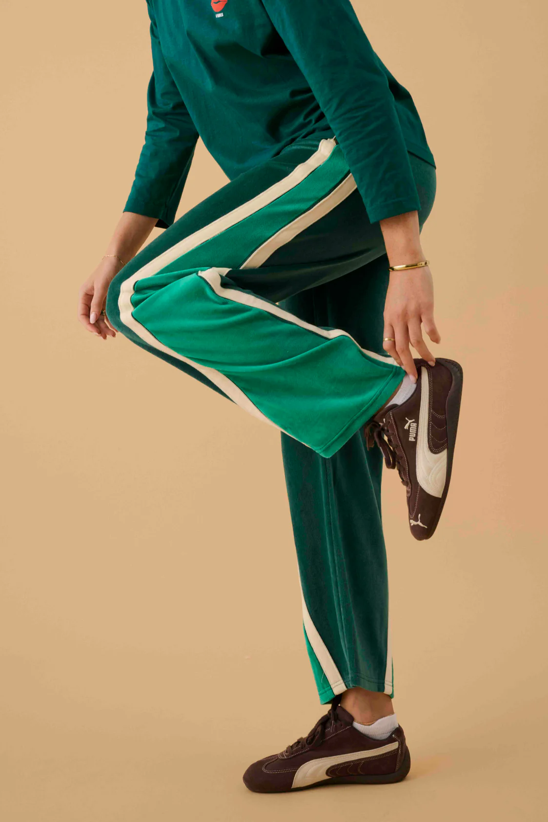 ARAMINTA JAMES Womens Velour Splice Trackpant in Storm Green - Image 3