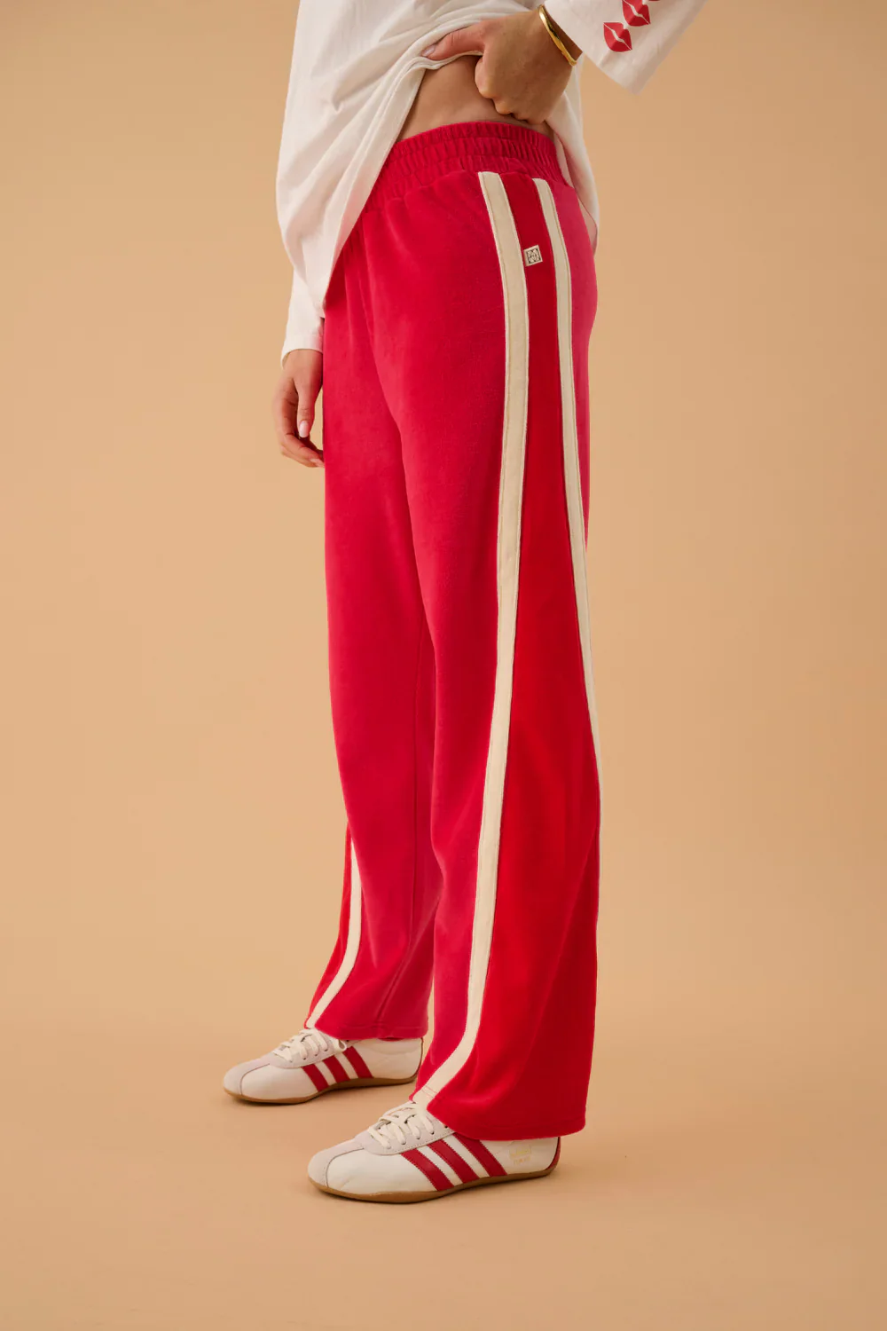 ARAMINTA JAMES Womens Velour Splice Trackpant in Tango Red