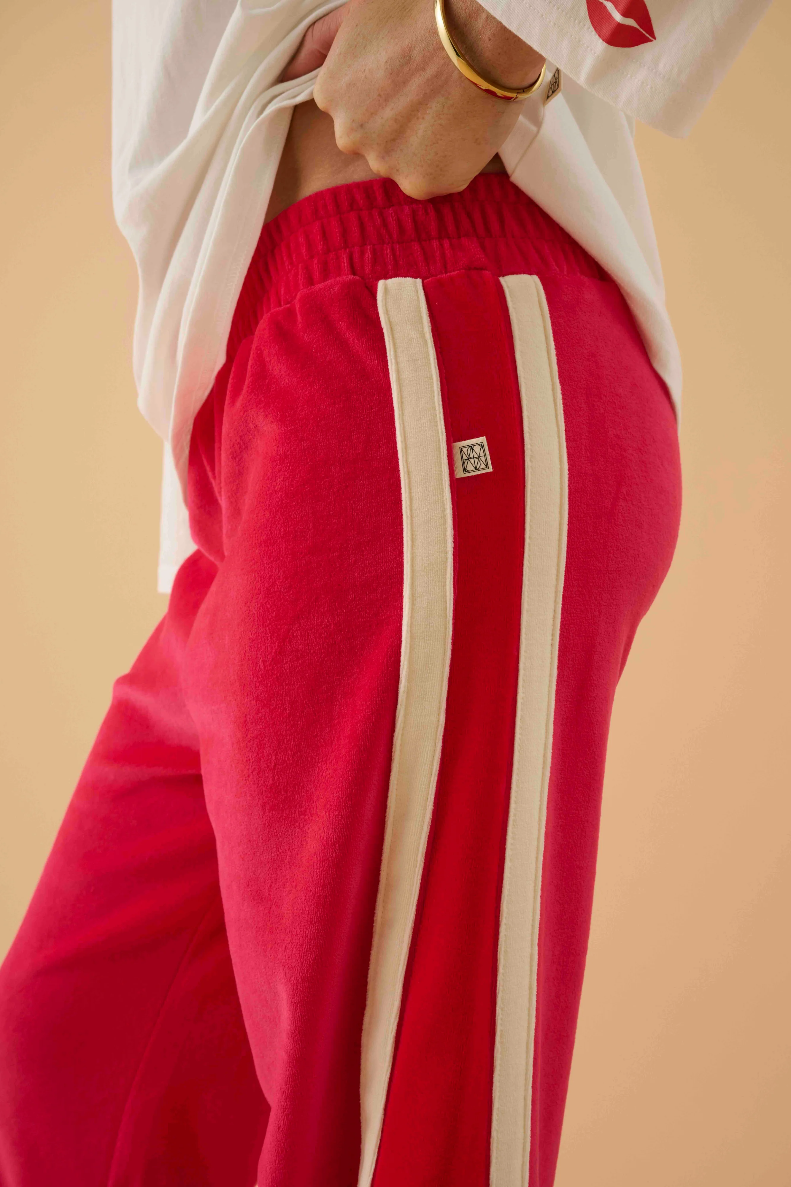 ARAMINTA JAMES Womens Velour Splice Trackpant in Tango Red - Image 2