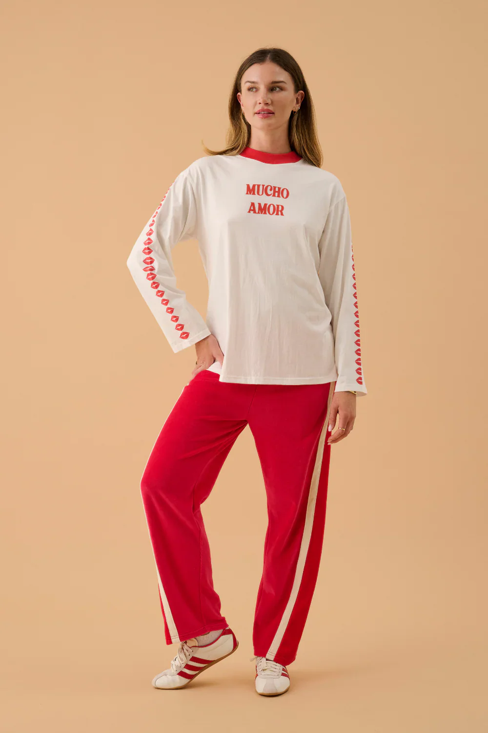 ARAMINTA JAMES Womens Velour Splice Trackpant in Tango Red - Image 4