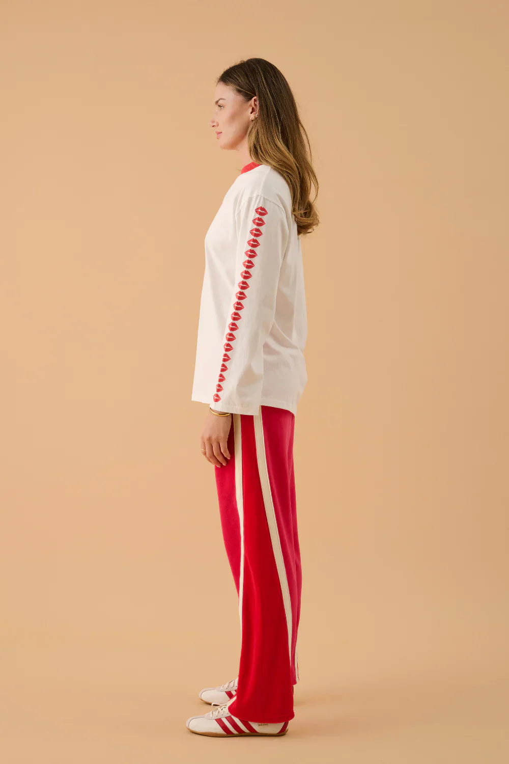 ARAMINTA JAMES Womens Velour Splice Trackpant in Tango Red - Image 5