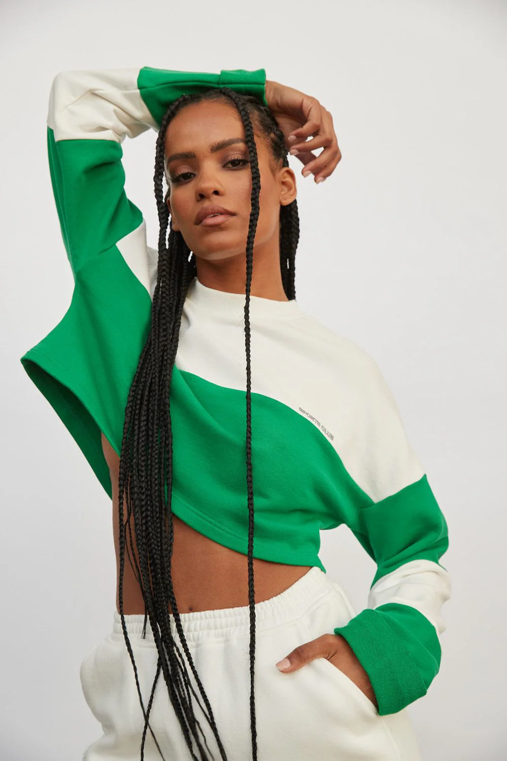 ATOIR SPORTS CLUB Womens Team Player Crop Jumper - White & Kelly Green - Image 6