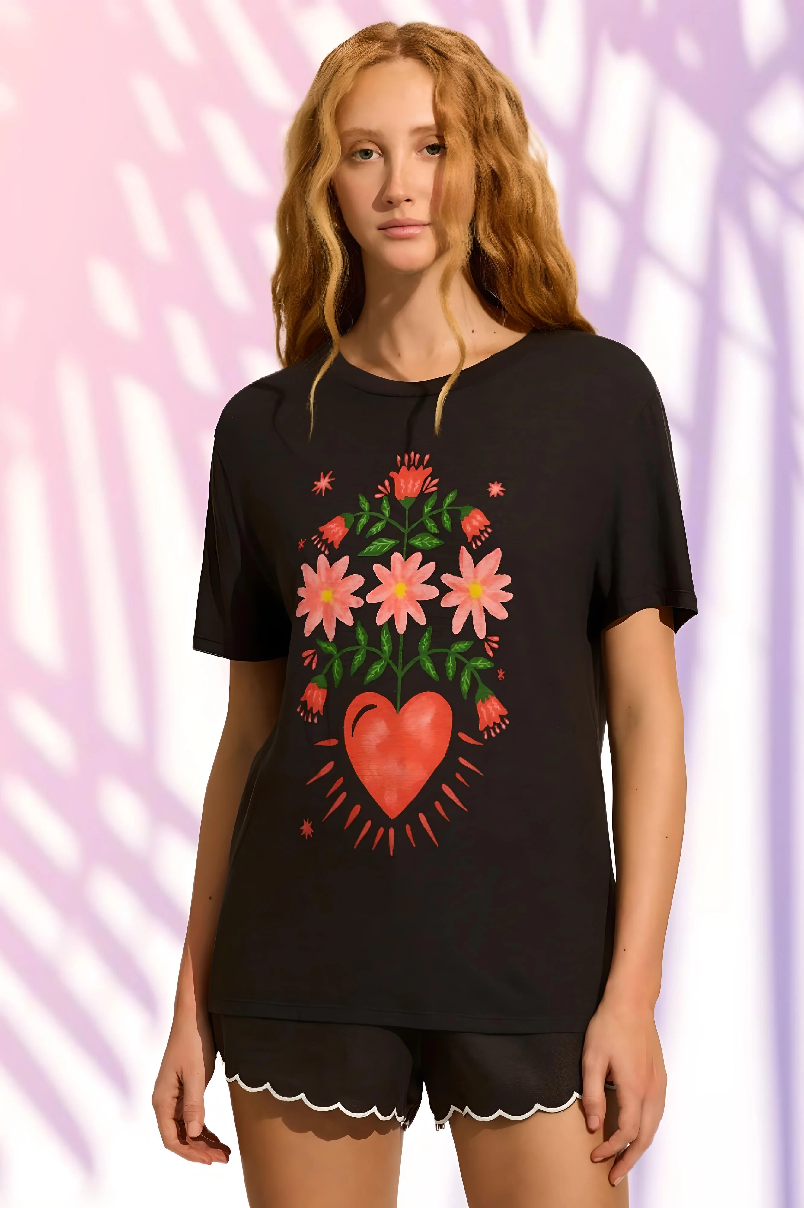 AUGUSTE THE LABEL Womens Fallen Hearts Classic Tee Washed Black