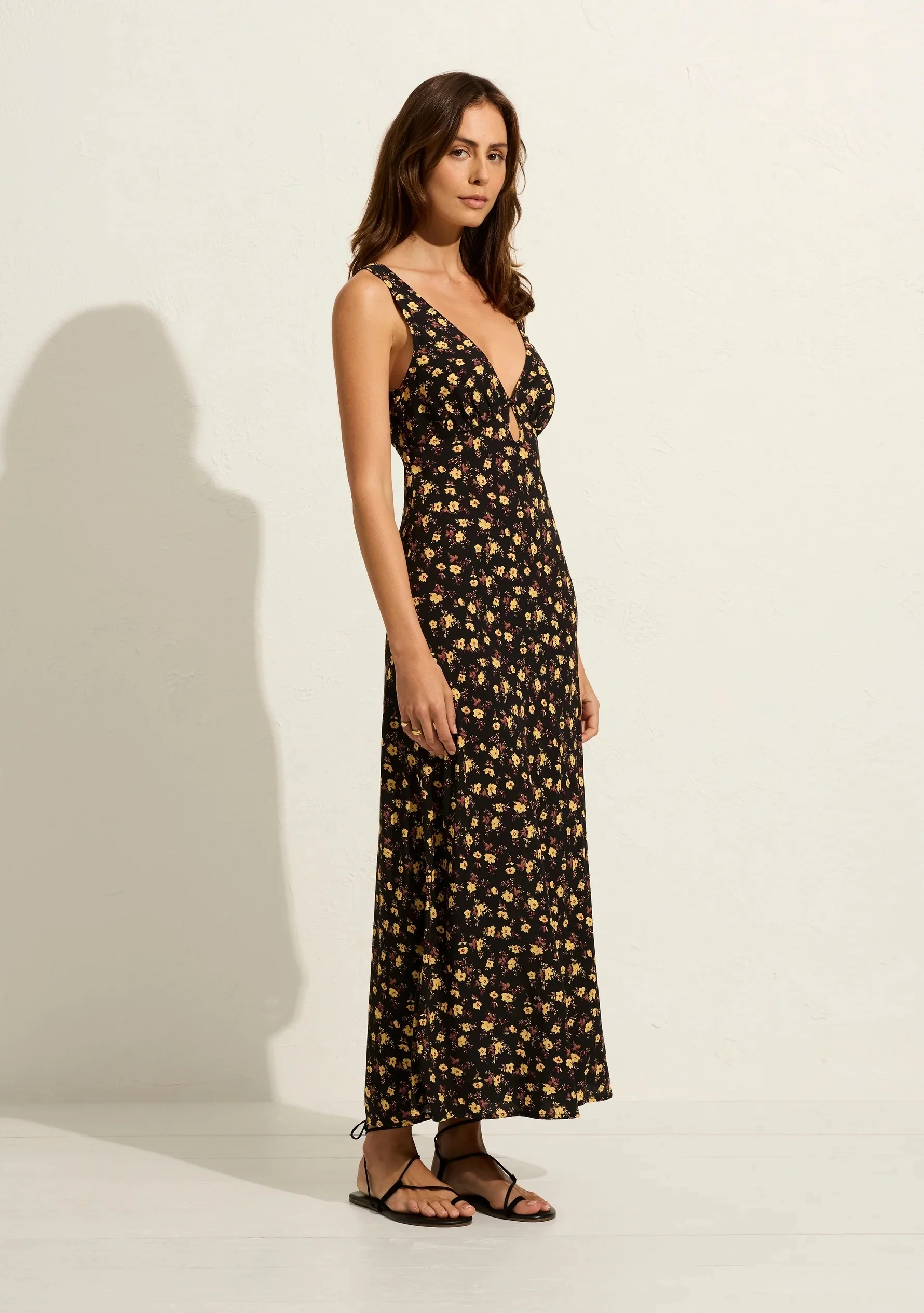 AUGUSTE THE LABEL Womens Iona Midi Dress - Black Eloise Ditsy Floral - Image 5