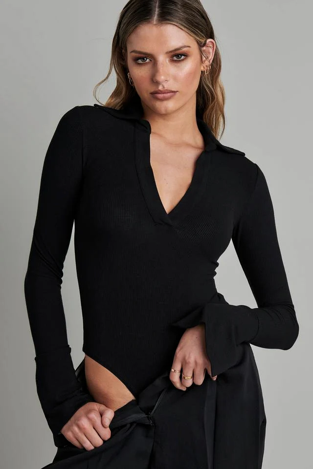 Bayse Brand WOMENS CELINE LONG SLEEVE BODYSUIT - BLACK - Image 3