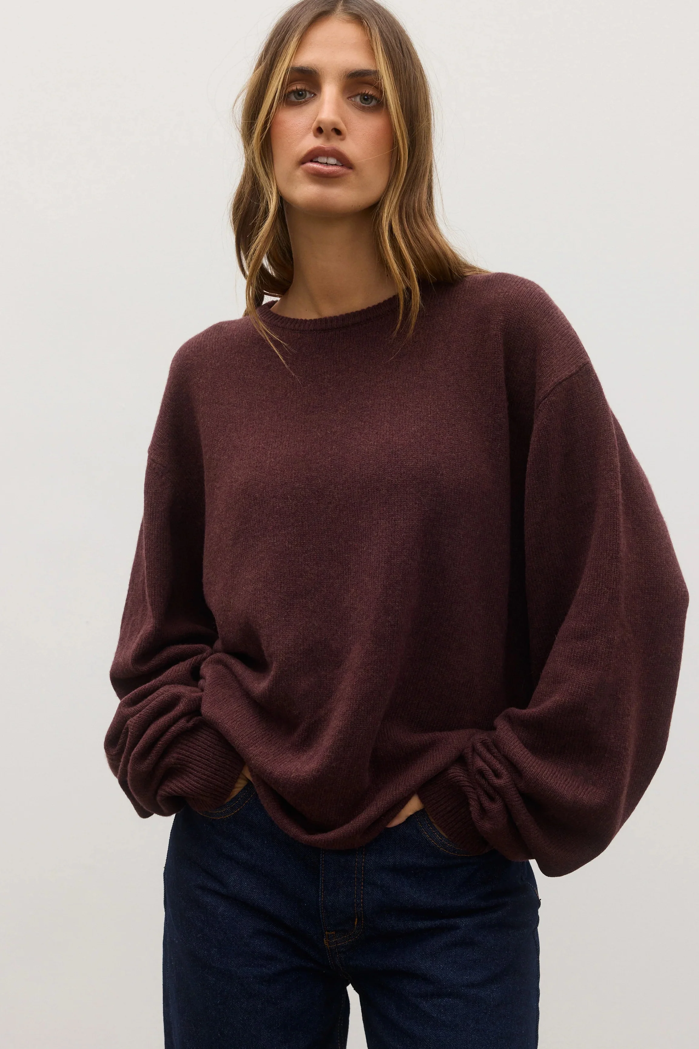 BAYSE BRAND Womens Cora Crew Neck Jumper in Plum