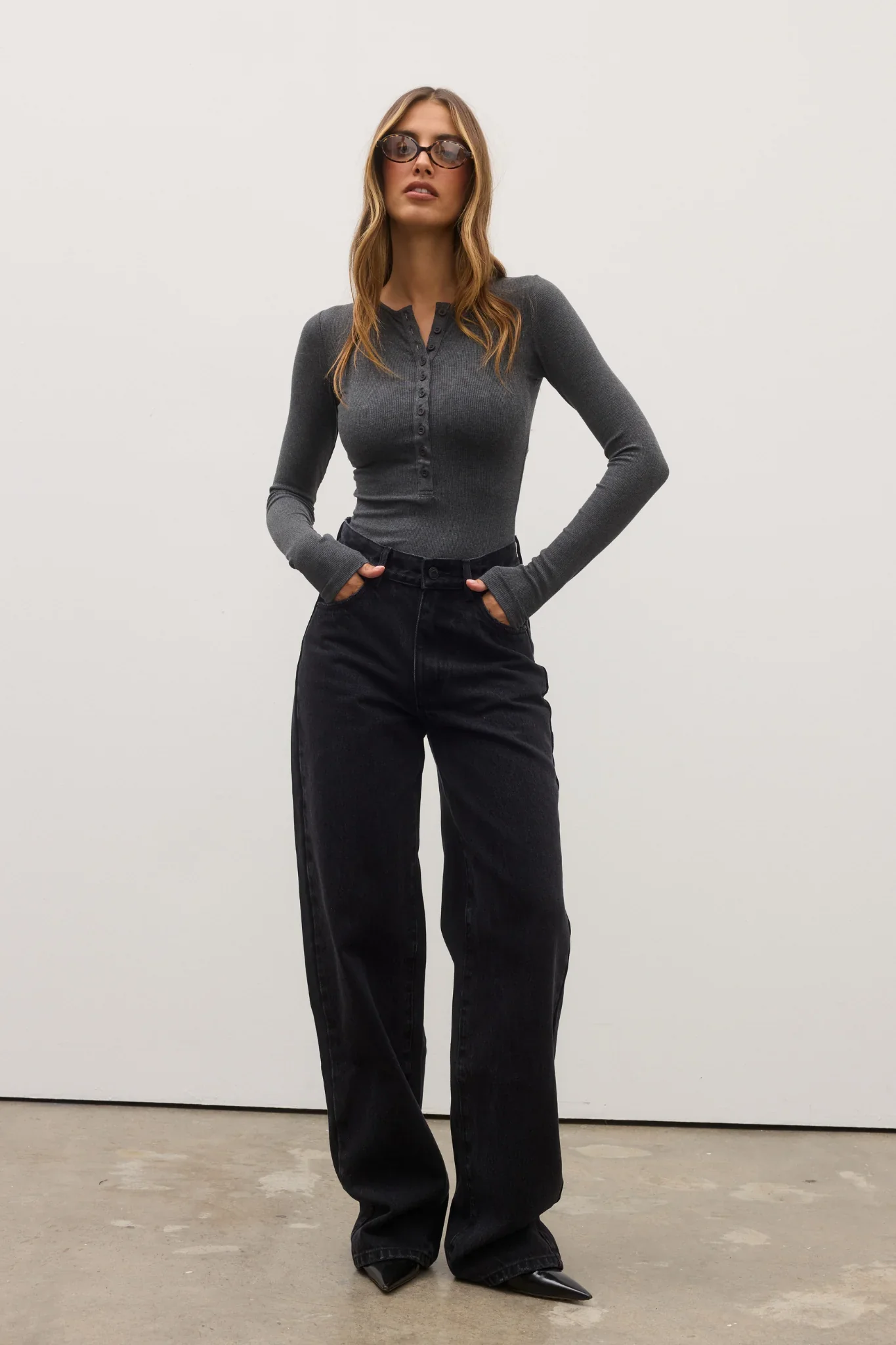 BAYSE BRAND Womens Lara Bodysuit - Dark Heather Grey - Image 4
