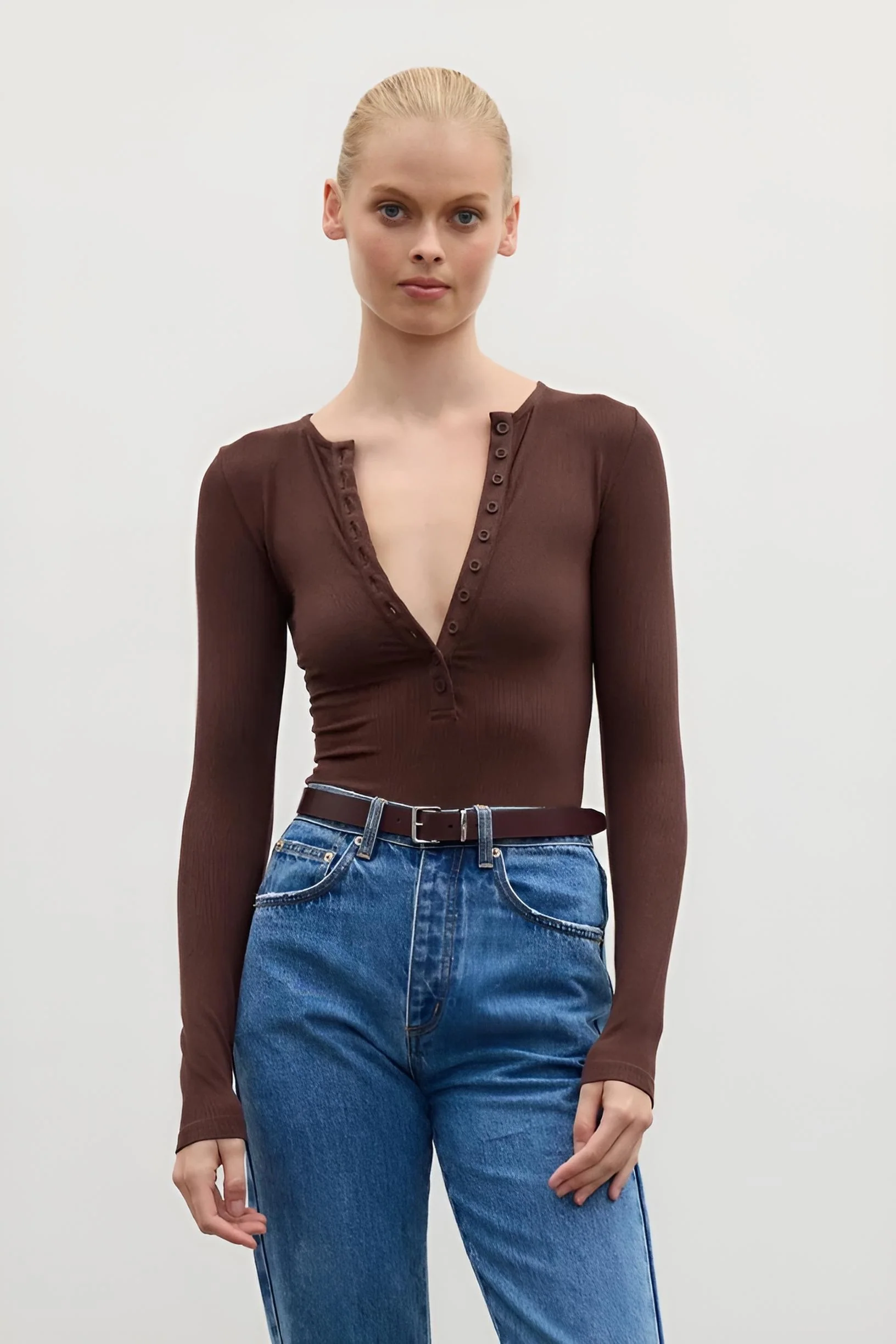BAYSE BRAND Womens Lara Bodysuit in Chocolate - Image 6