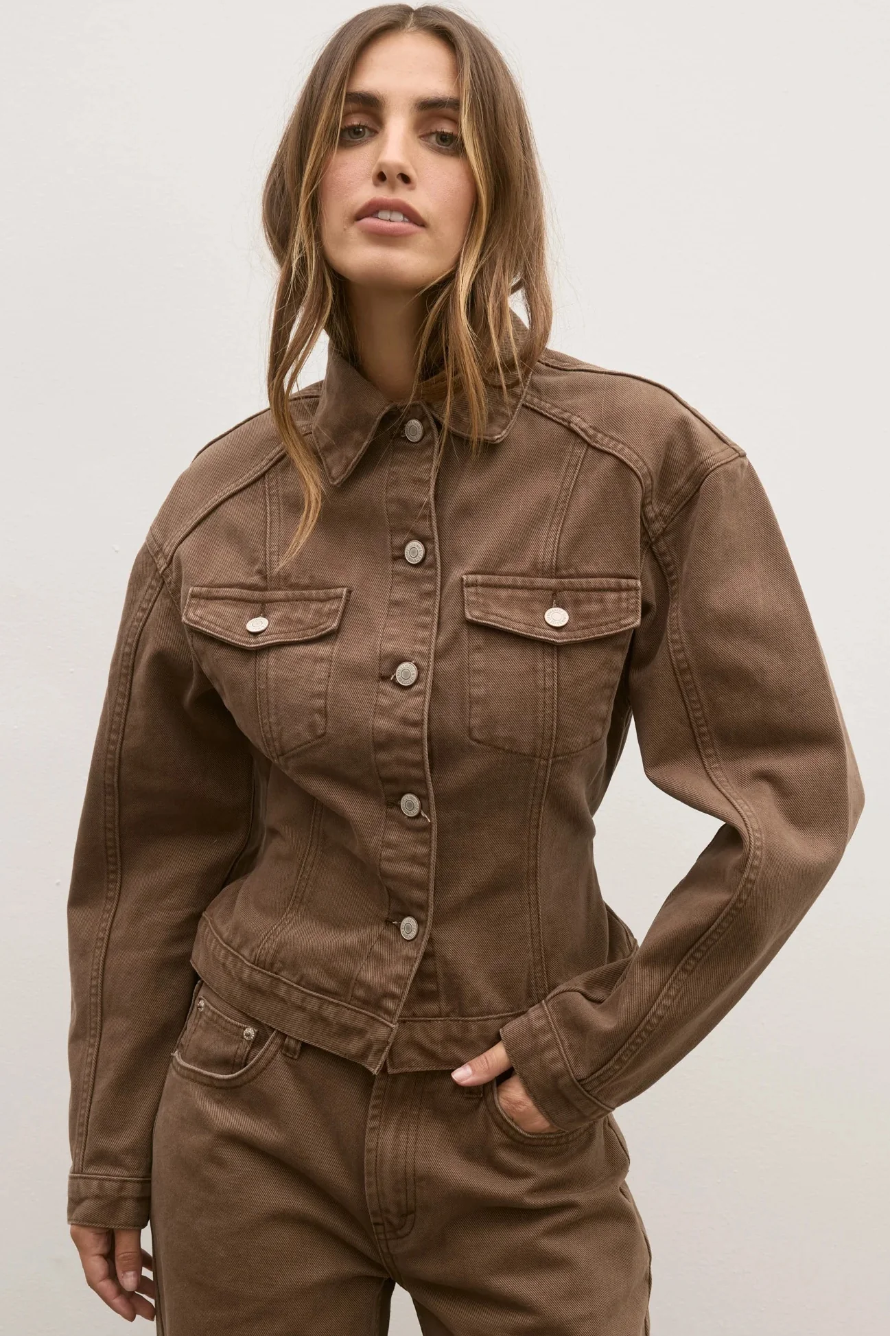 BAYSE BRAND Womens Violet Denim Jacket - Chocolate