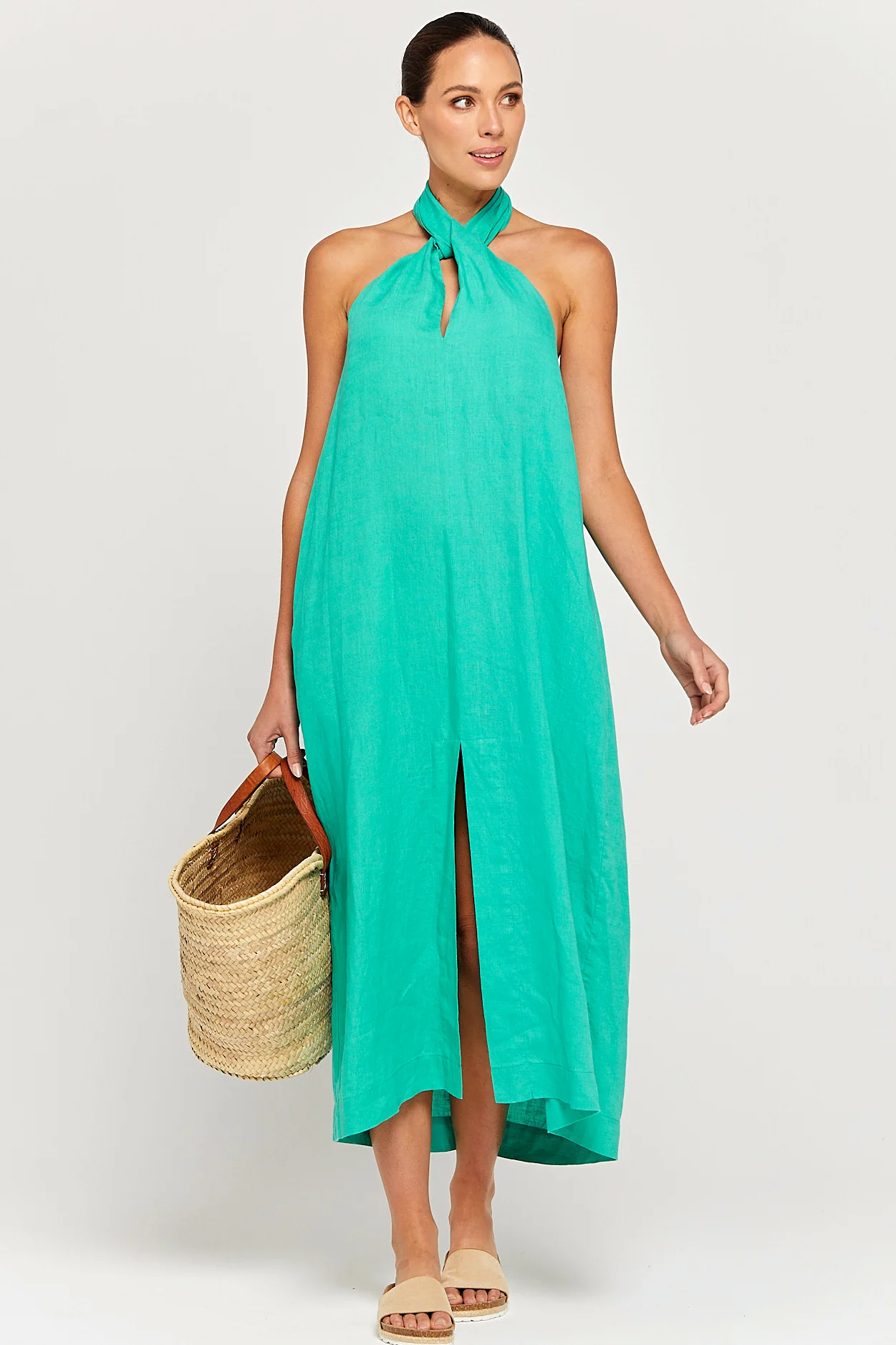 BY RIDLEY Womens Zariyah Linen Dress - Emerald - Image 3
