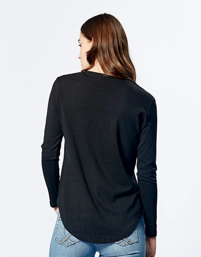 Casa Amuk WOMENS LONG SLEEVE SADDLE HEM TEE BLACK - Image 8