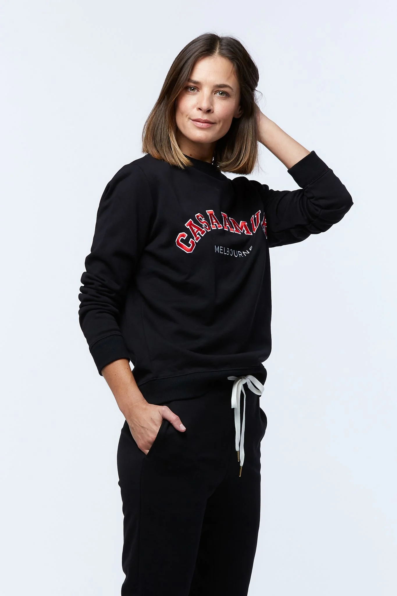 Casa Amuk WOMENS VARSITY SWEATER - BLACK/CHILLI - Image 3