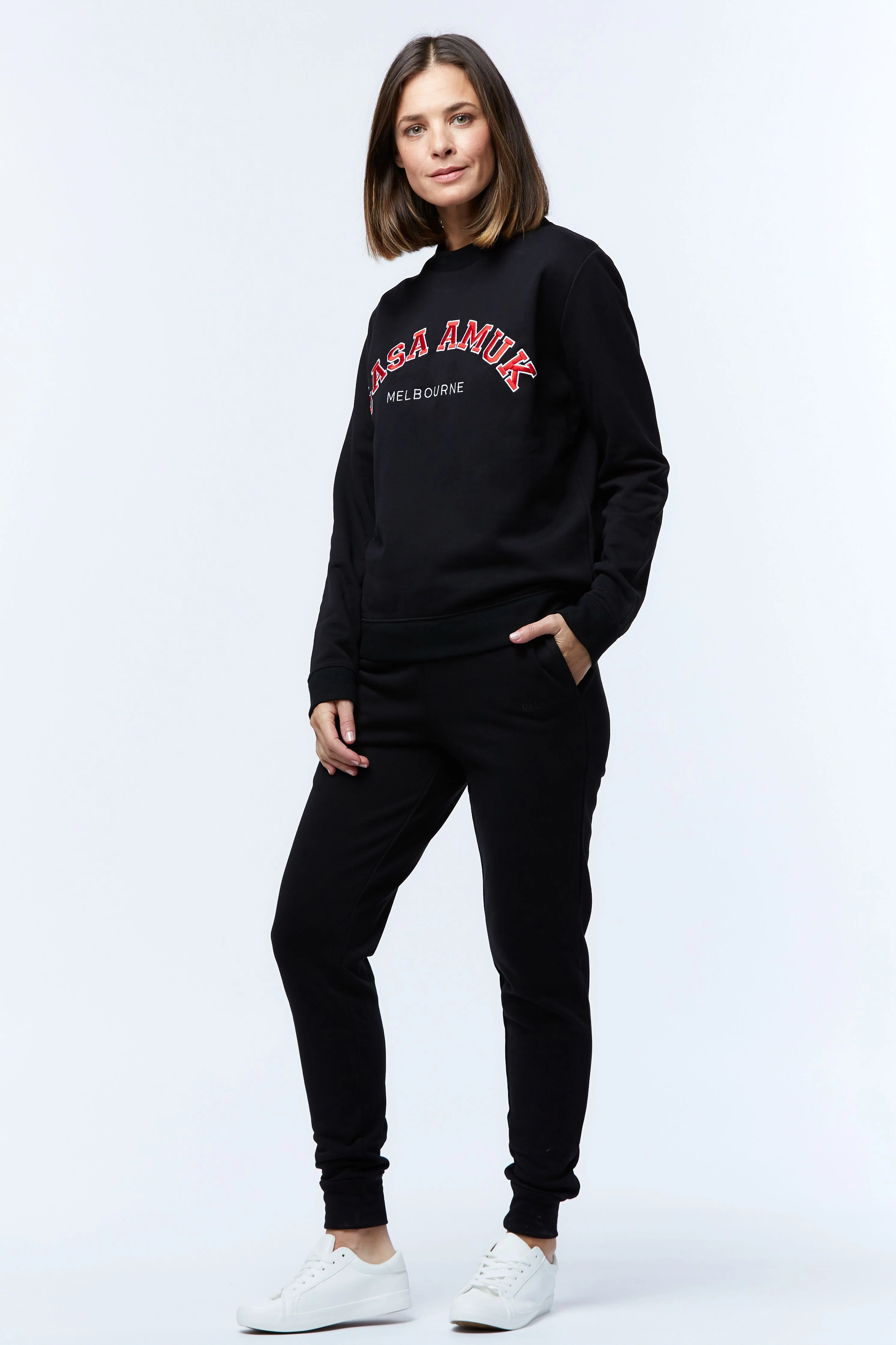 Casa Amuk WOMENS VARSITY SWEATER - BLACK/CHILLI - Image 8
