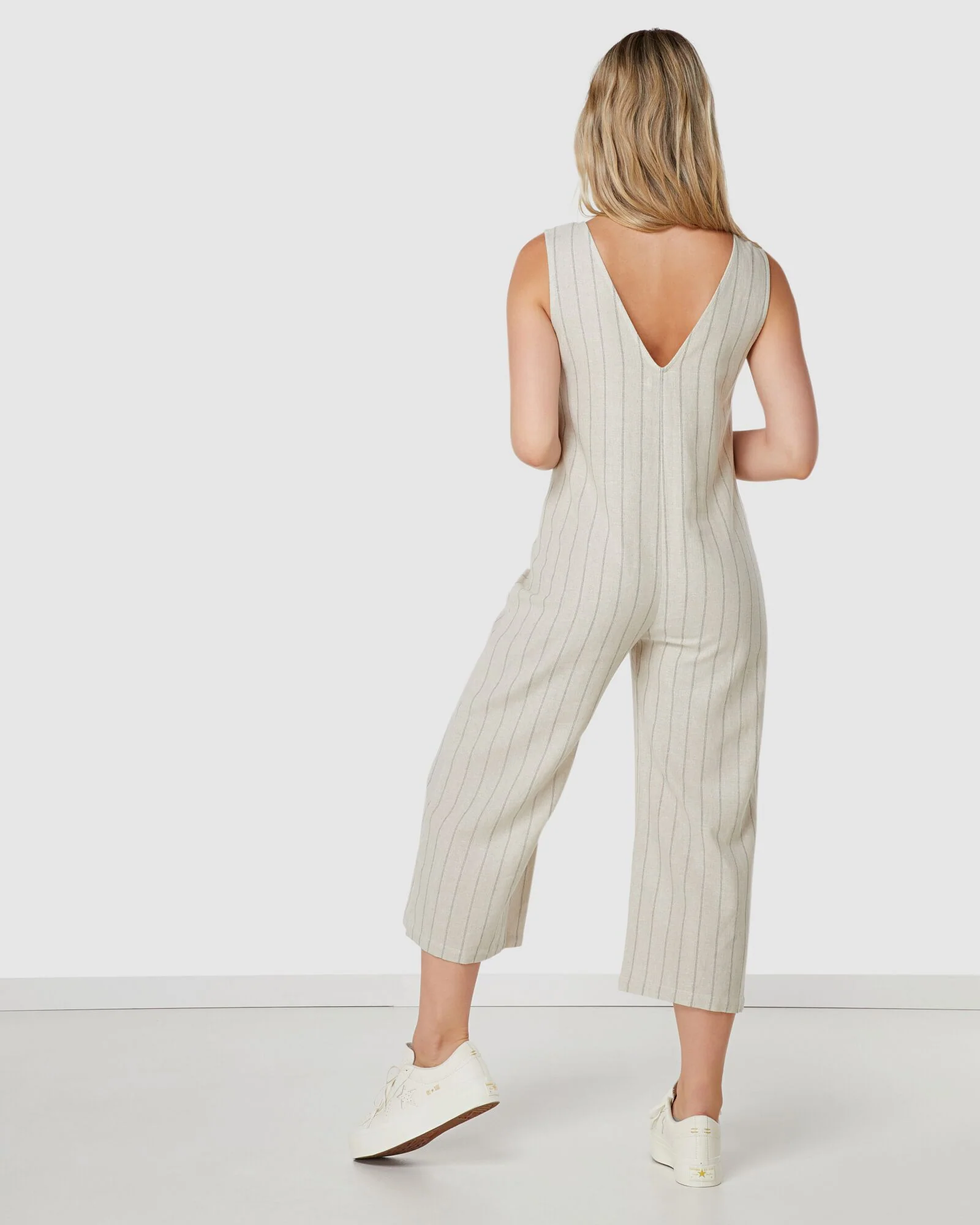 Elwood WOMENS MARLEY LINEN JUMPSUIT NATURAL STRIPE - Image 4