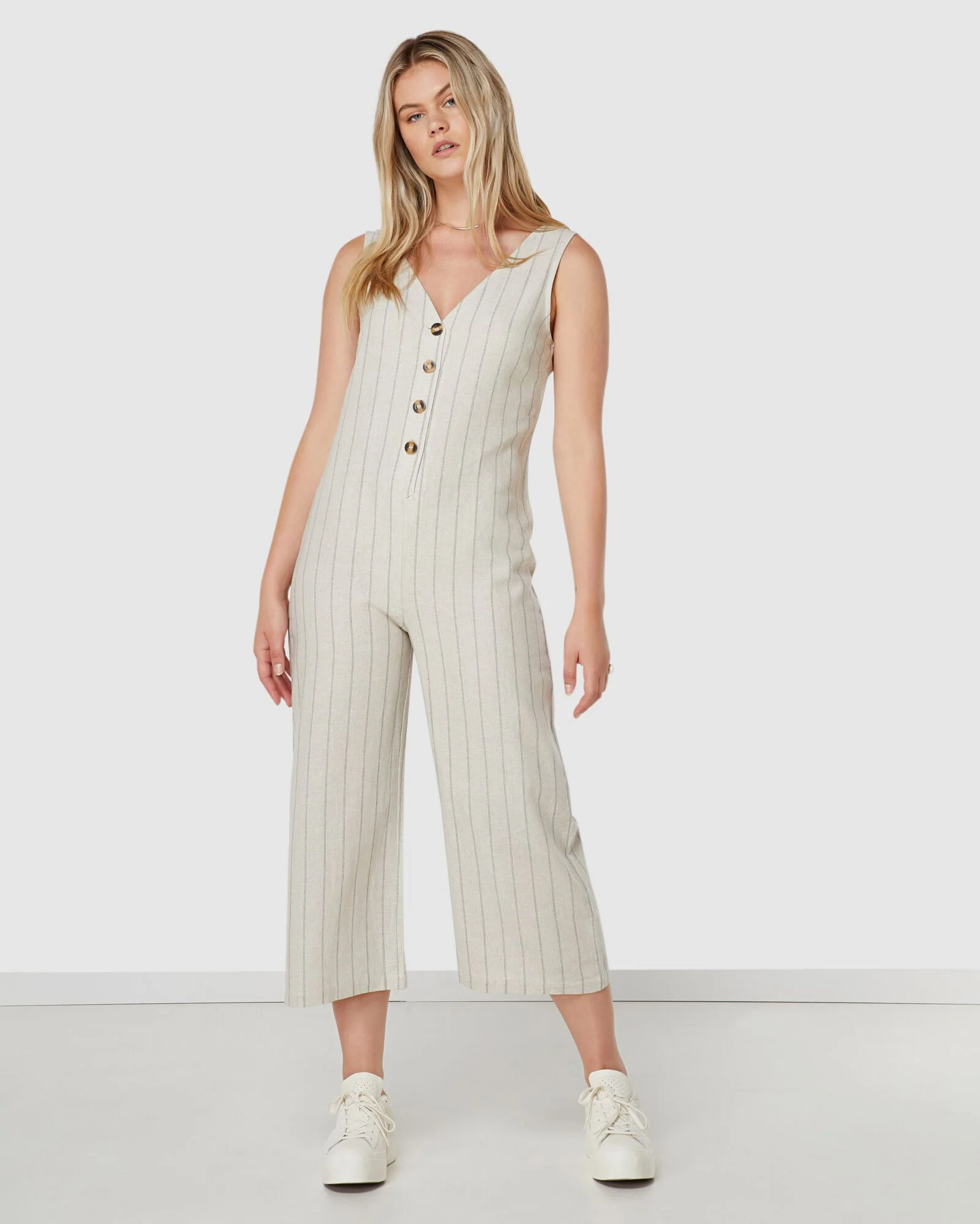 Elwood WOMENS MARLEY LINEN JUMPSUIT NATURAL STRIPE - Image 5